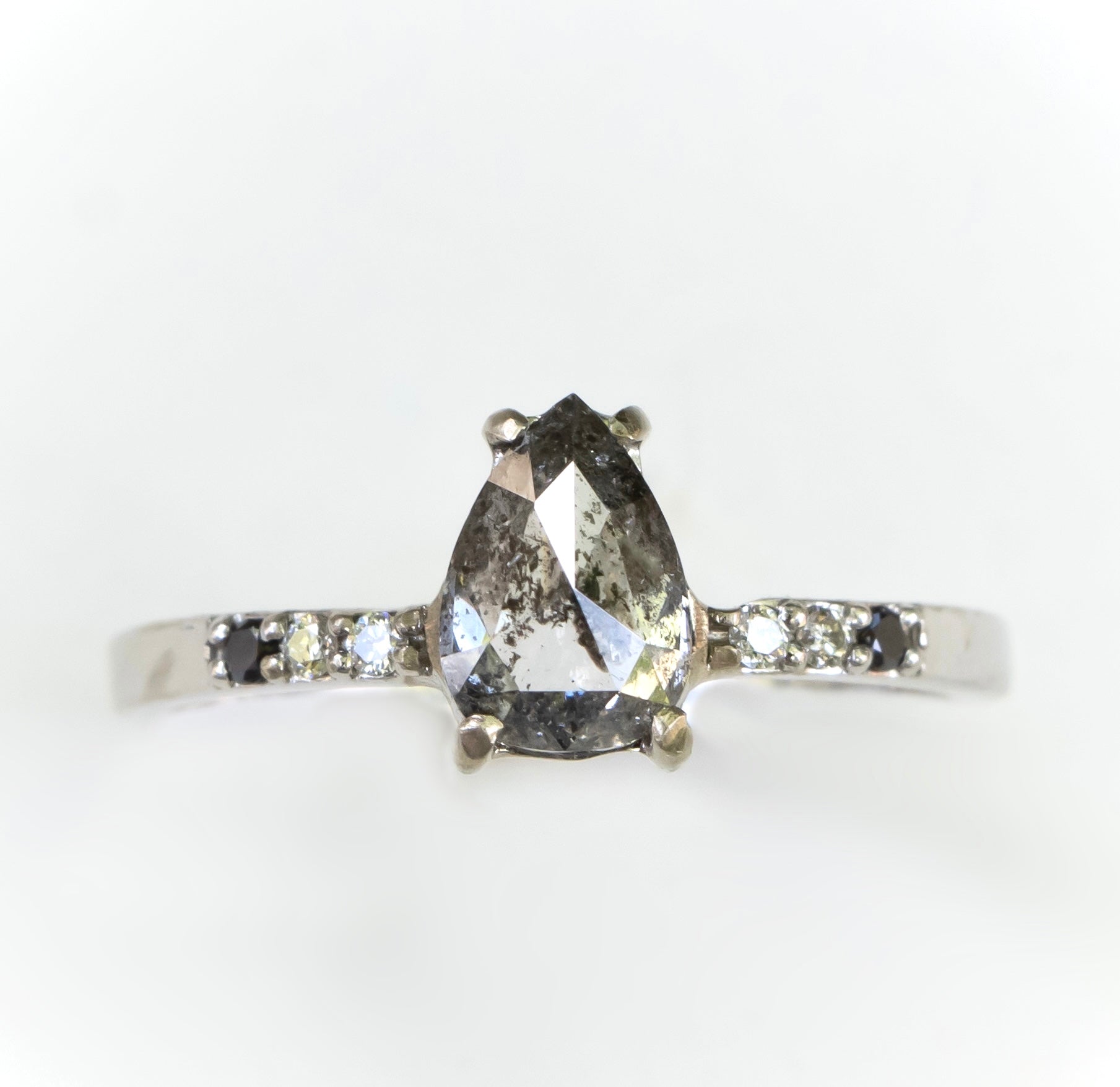Salt and Pepper Ombre Accent Diamond Ring 14k White Gold - Salt and Pepper Diamond Ring- mossNstone