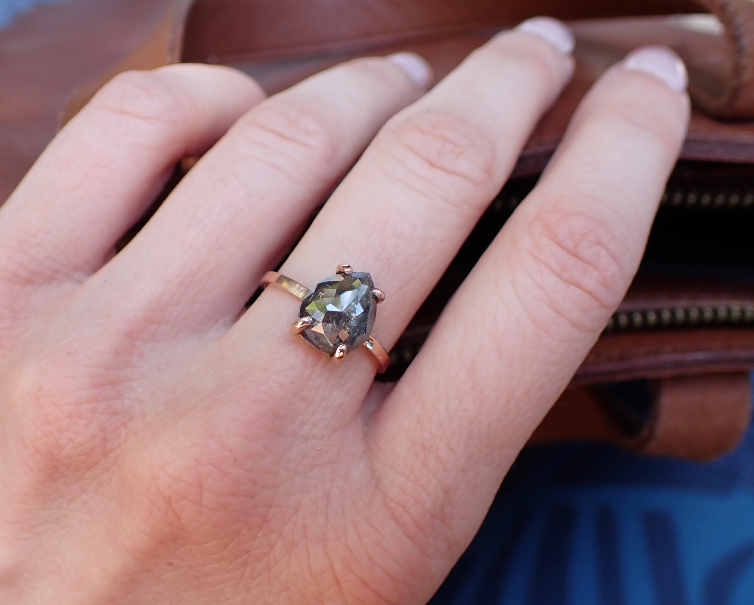 2.60 Salt and Pepper Pear Diamond Ring - Salt and Pepper Diamond Ring- mossNstone