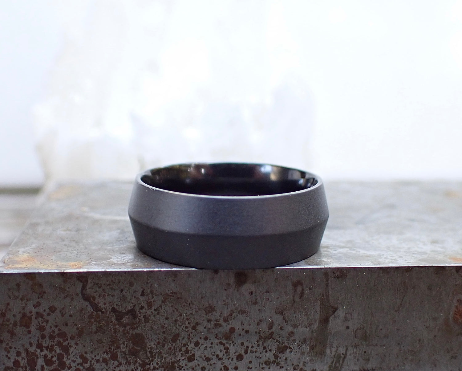 Titanium 8 mm Knife Edge Band with Satin Finish - Salt and Pepper Diamond Ring- mossNstone