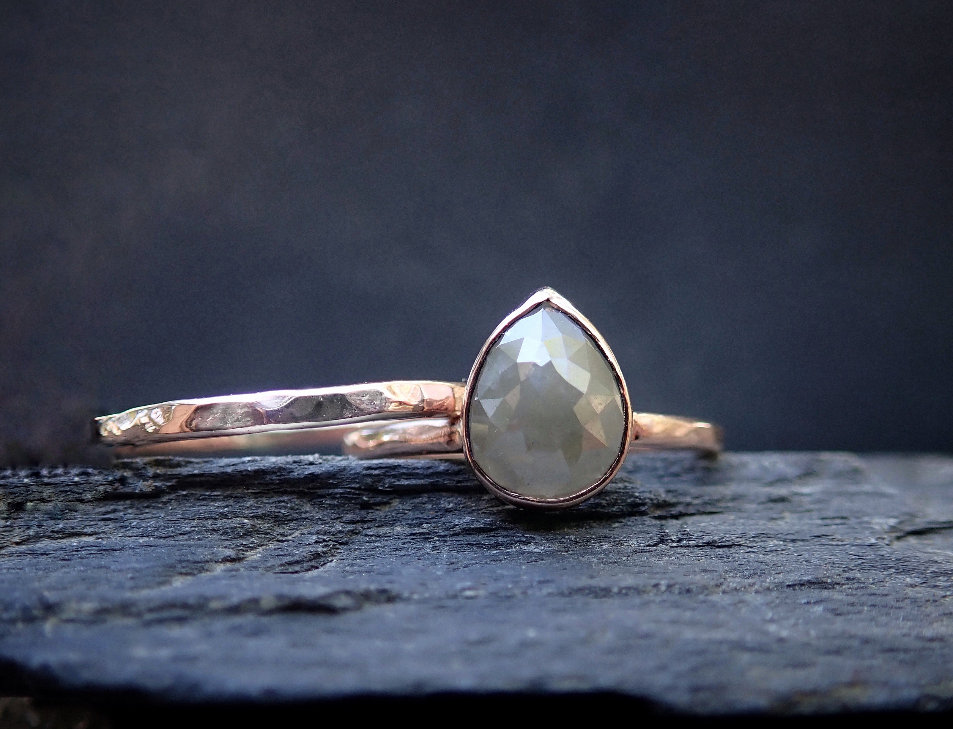 Hammered Band - Salt and Pepper Diamond Ring- mossNstone