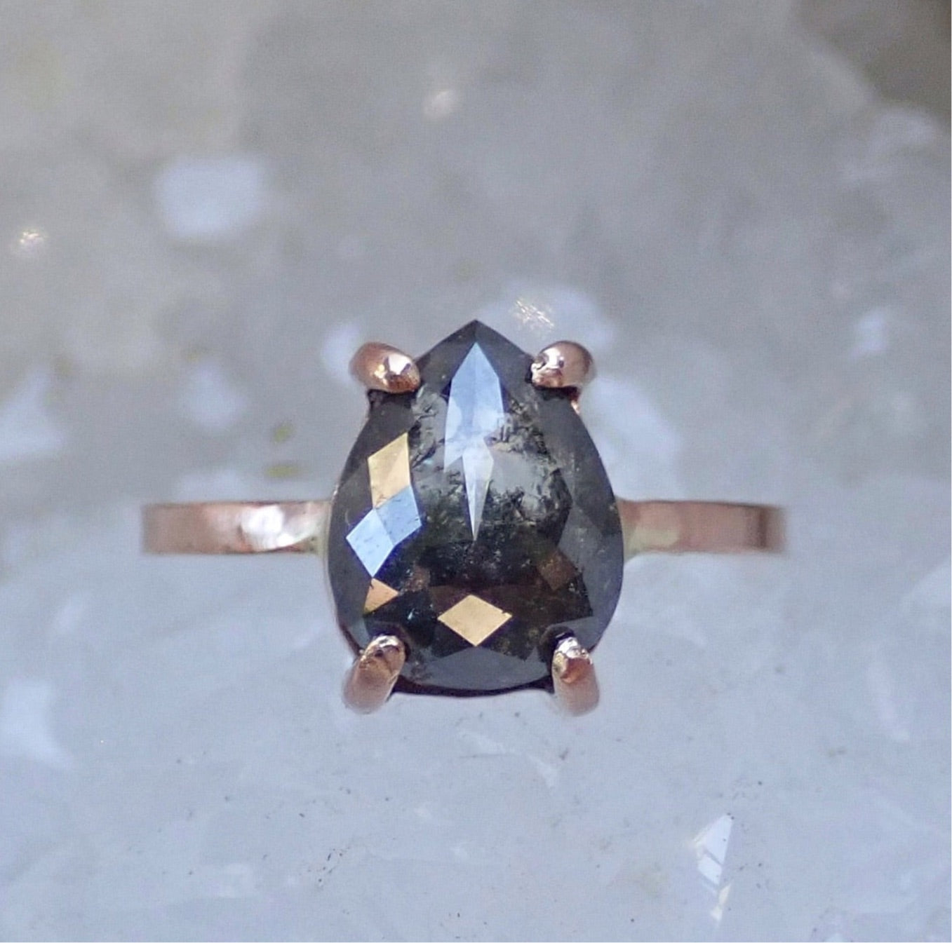 2.80ct Salt and Pepper Pear Diamond Ring - Salt and Pepper Diamond Ring- mossNstone