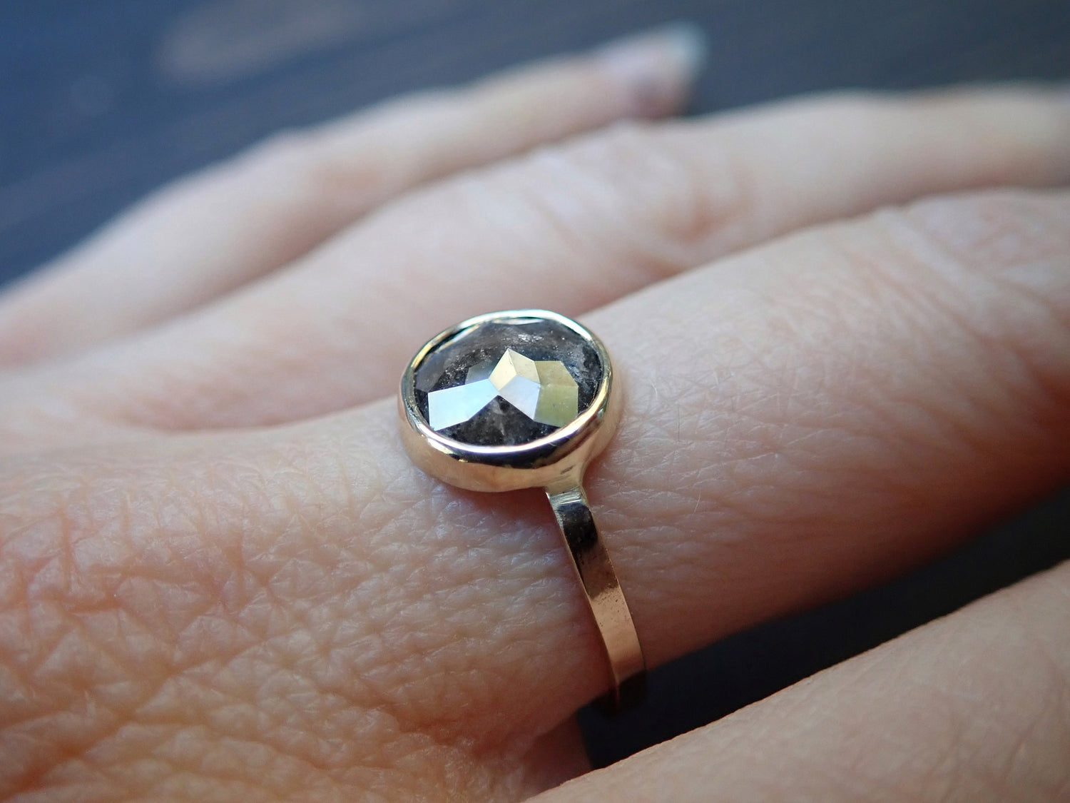 Custom: Round Rose Cut Salt and Pepper Diamond Ring mossNstone