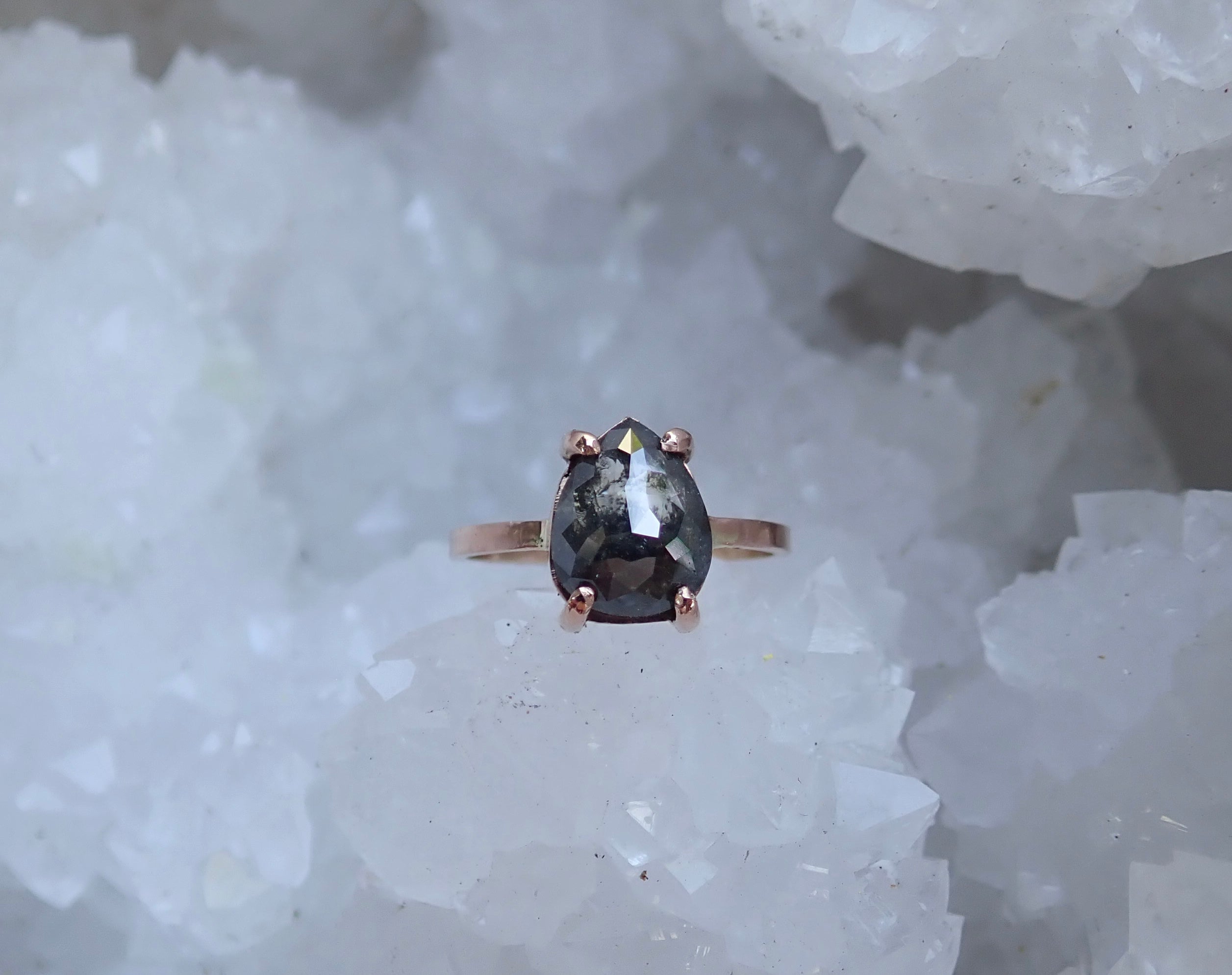 2.80ct Salt and Pepper Pear Diamond Ring - Salt and Pepper Diamond Ring- mossNstone