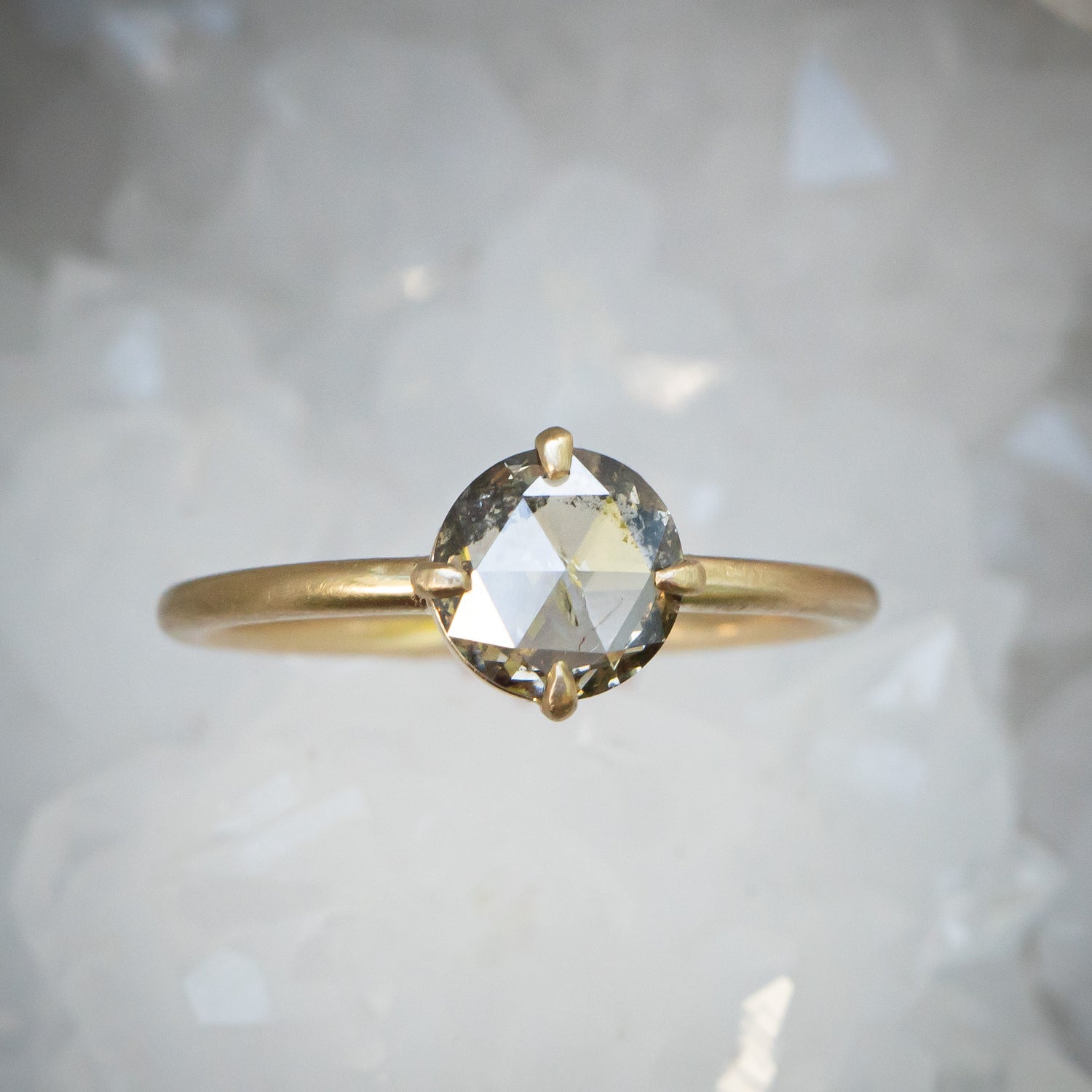 Round Salt and Pepper Diamond Ring, Rose Cut Compass Ring - Salt and Pepper Diamond Ring- mossNstone