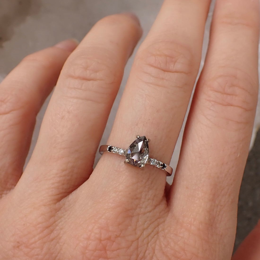 Salt and Pepper Ombre Accent Diamond Ring 14k White Gold - Salt and Pepper Diamond Ring- mossNstone