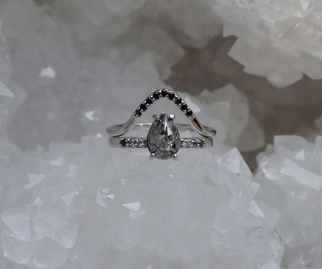 Diamond Accent Curved Wedding Band - Salt and Pepper Diamond Ring- mossNstone