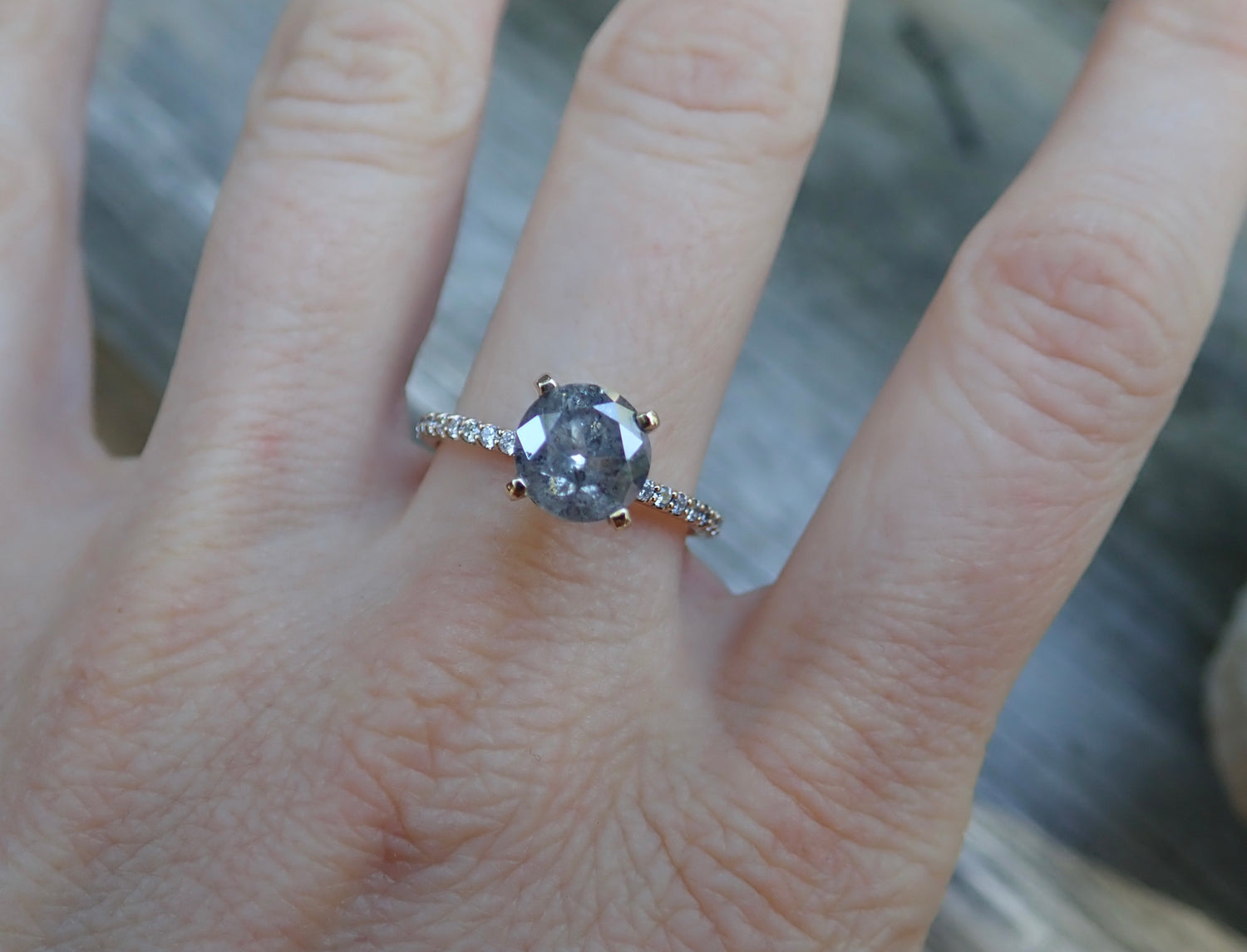 Custom: Brilliant Cut Salt and Pepper Diamond Engagement Ring mossNstone