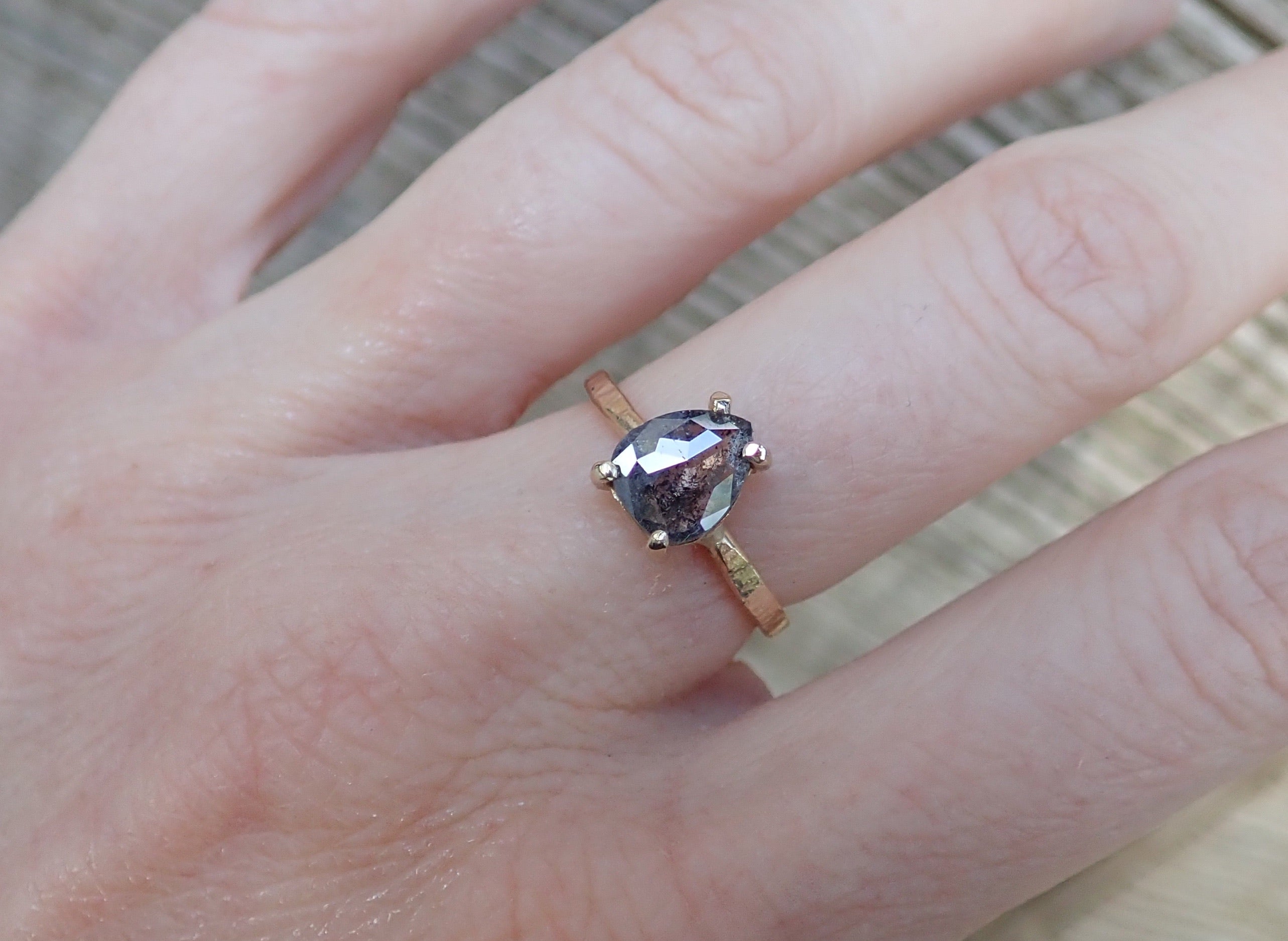Custom: Pear Salt and Pepper Diamond Ring mossNstone