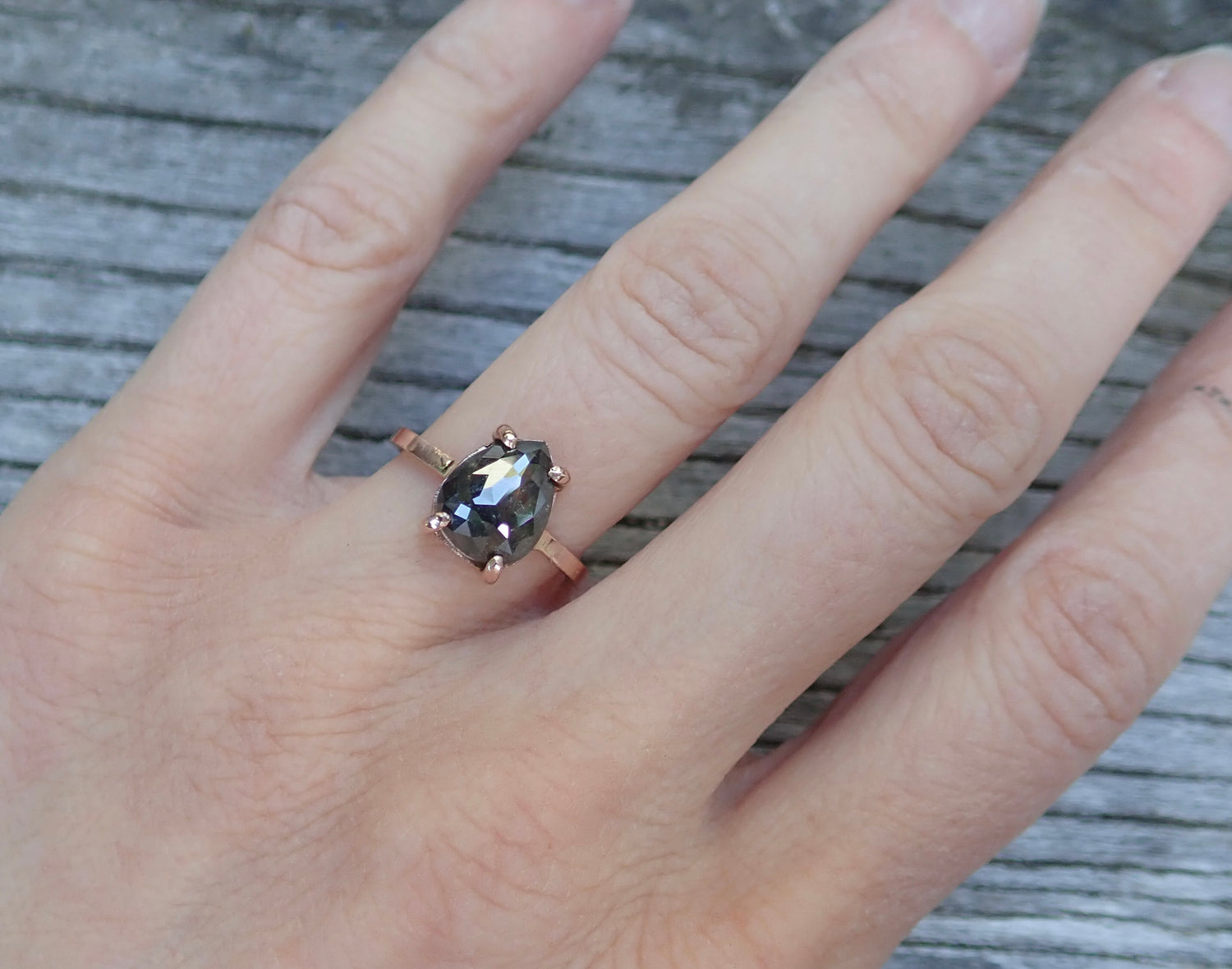 2.80ct Salt and Pepper Pear Diamond Ring - Salt and Pepper Diamond Ring- mossNstone