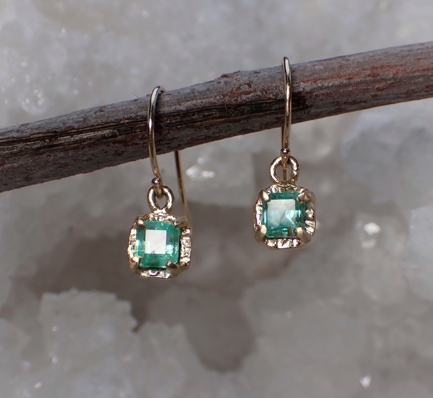 Natural Emerald Earrings - Salt and Pepper Diamond Ring- mossNstone
