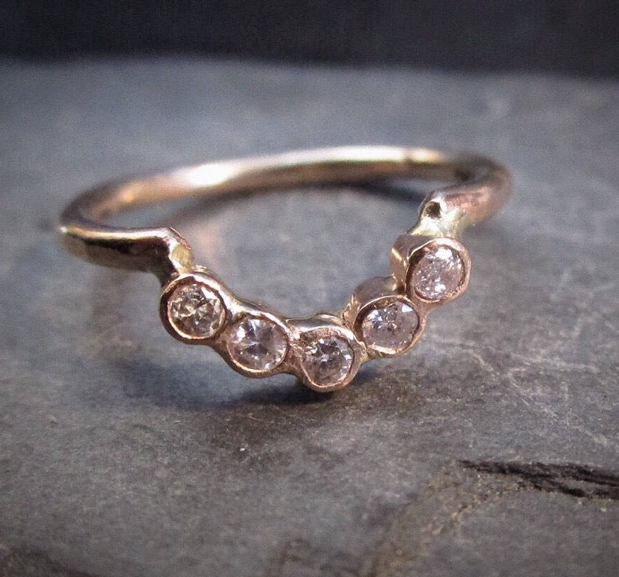 5 diamond Arc ring - Salt and Pepper Diamond Ring- mossNstone