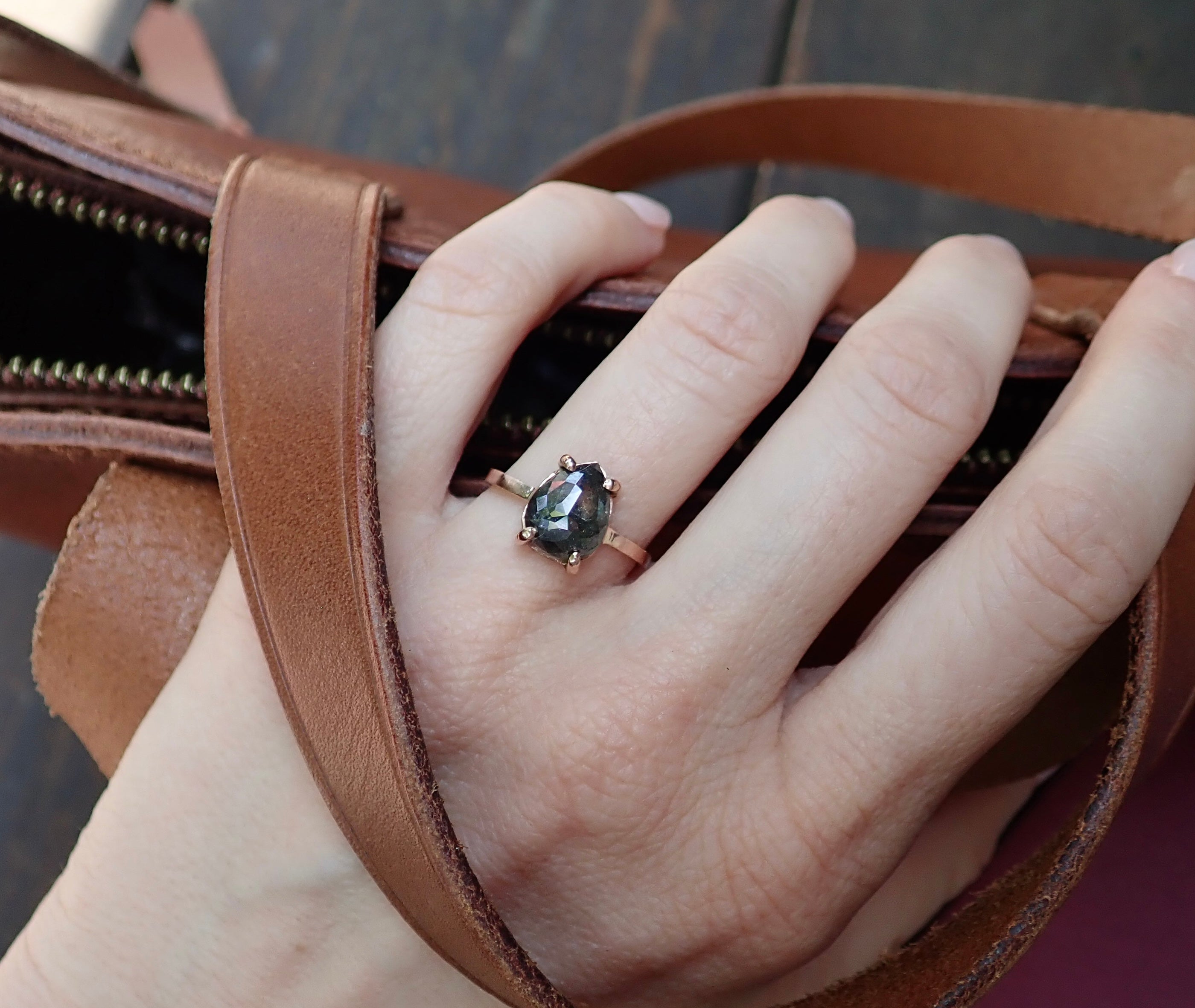 2.80ct Salt and Pepper Pear Diamond Ring - Salt and Pepper Diamond Ring- mossNstone