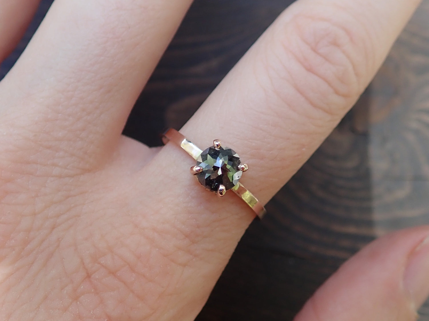 Custom: Round Rose Cut Salt and Pepper Diamond Ring mossNstone