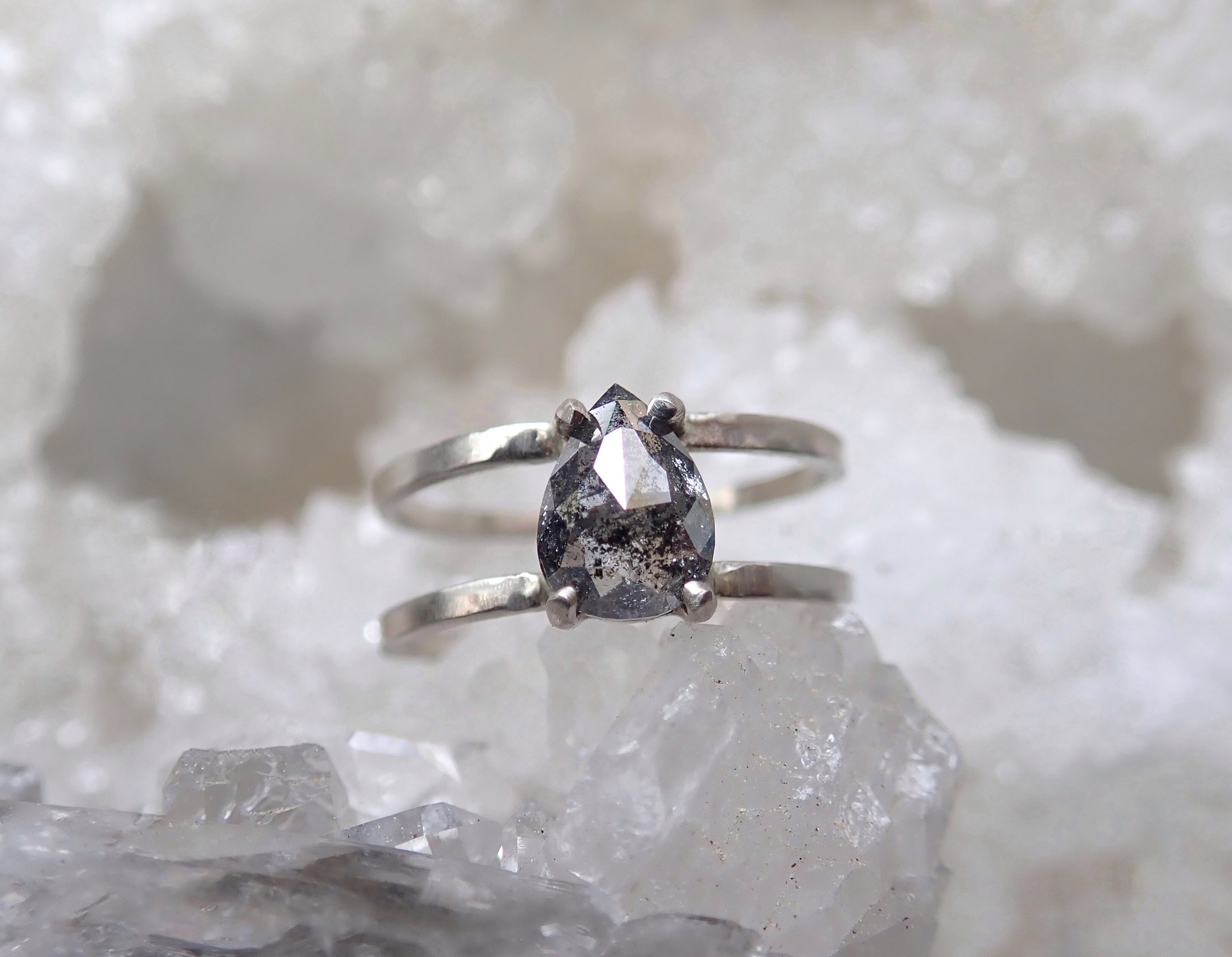 Custom: Pear Salt and Pepper Diamond Ring mossNstone
