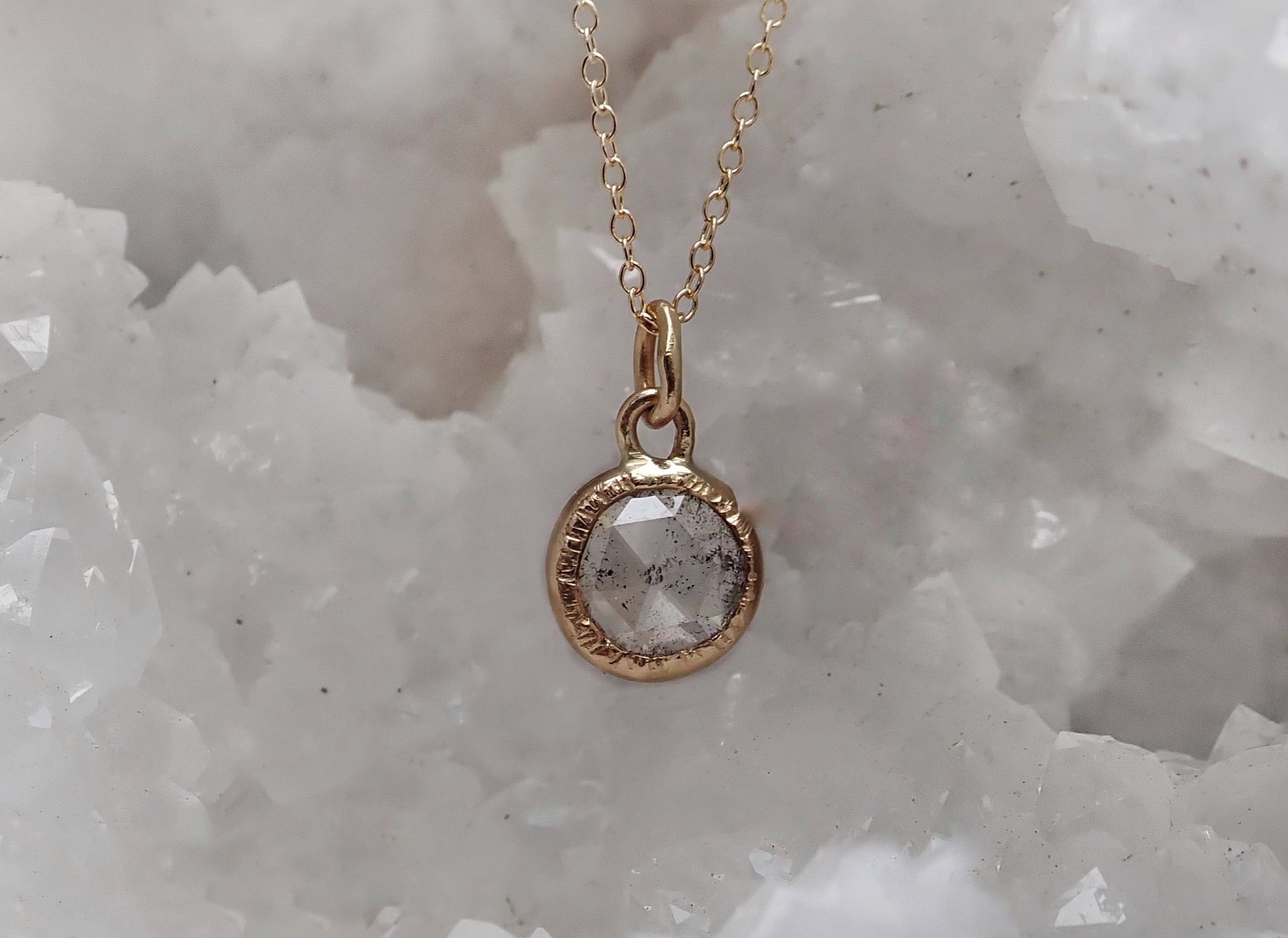 Rose Cut Diamond Pendant - Salt and Pepper Diamond Ring- mossNstone