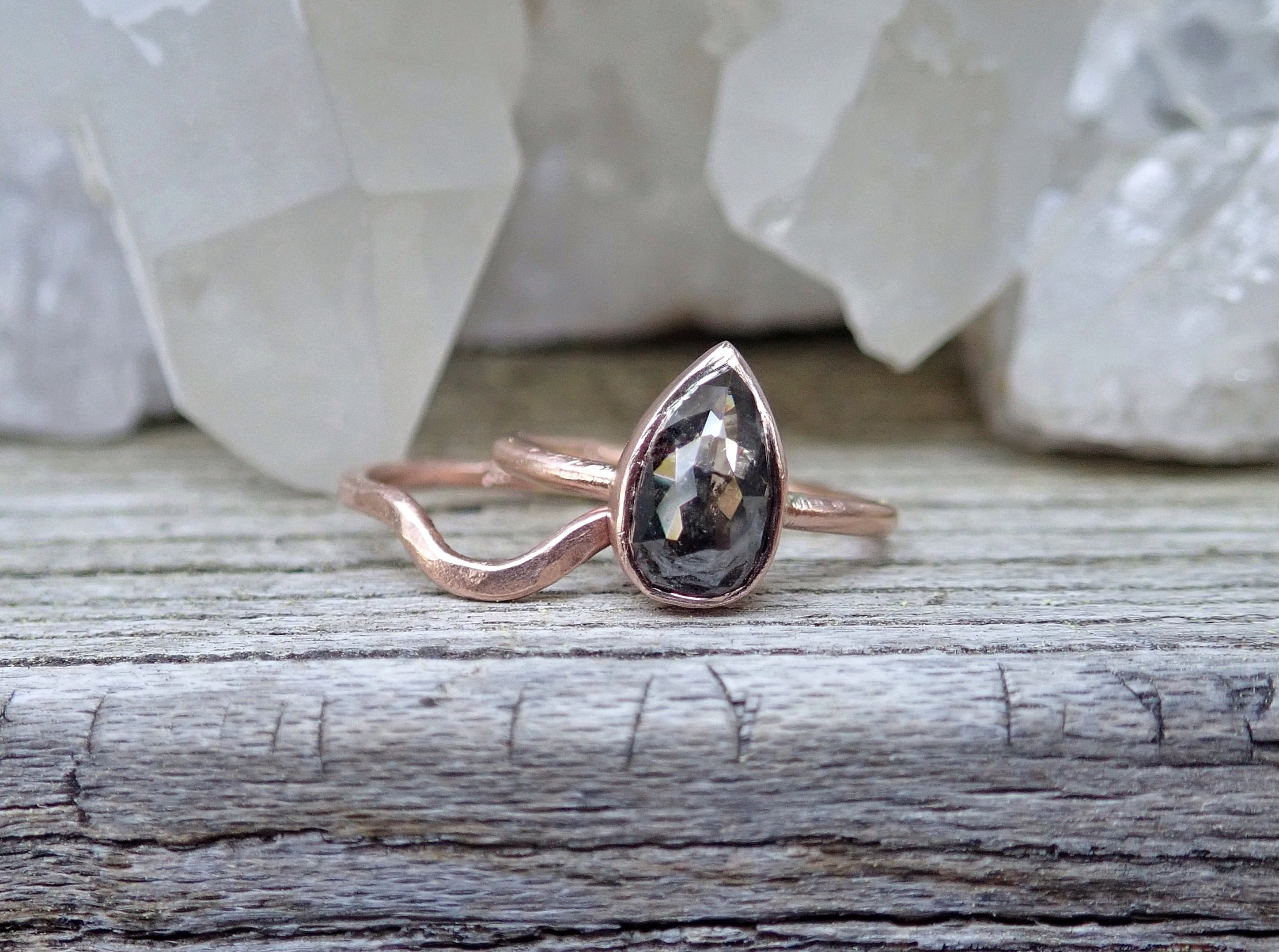 Custom: Pear Salt and Pepper Diamond Ring mossNstone