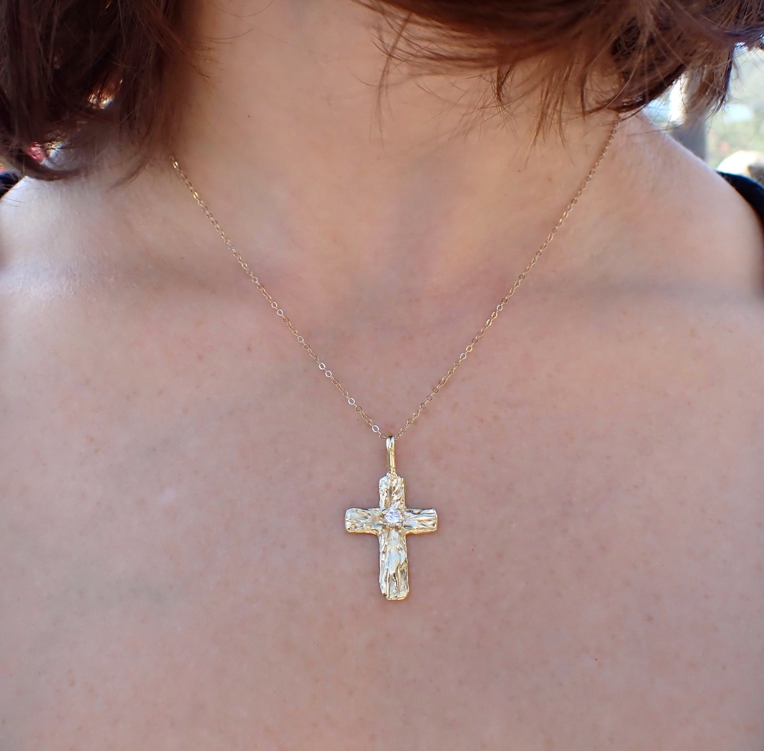 Radiant Golden Cross - Salt and Pepper Diamond Ring- mossNstone