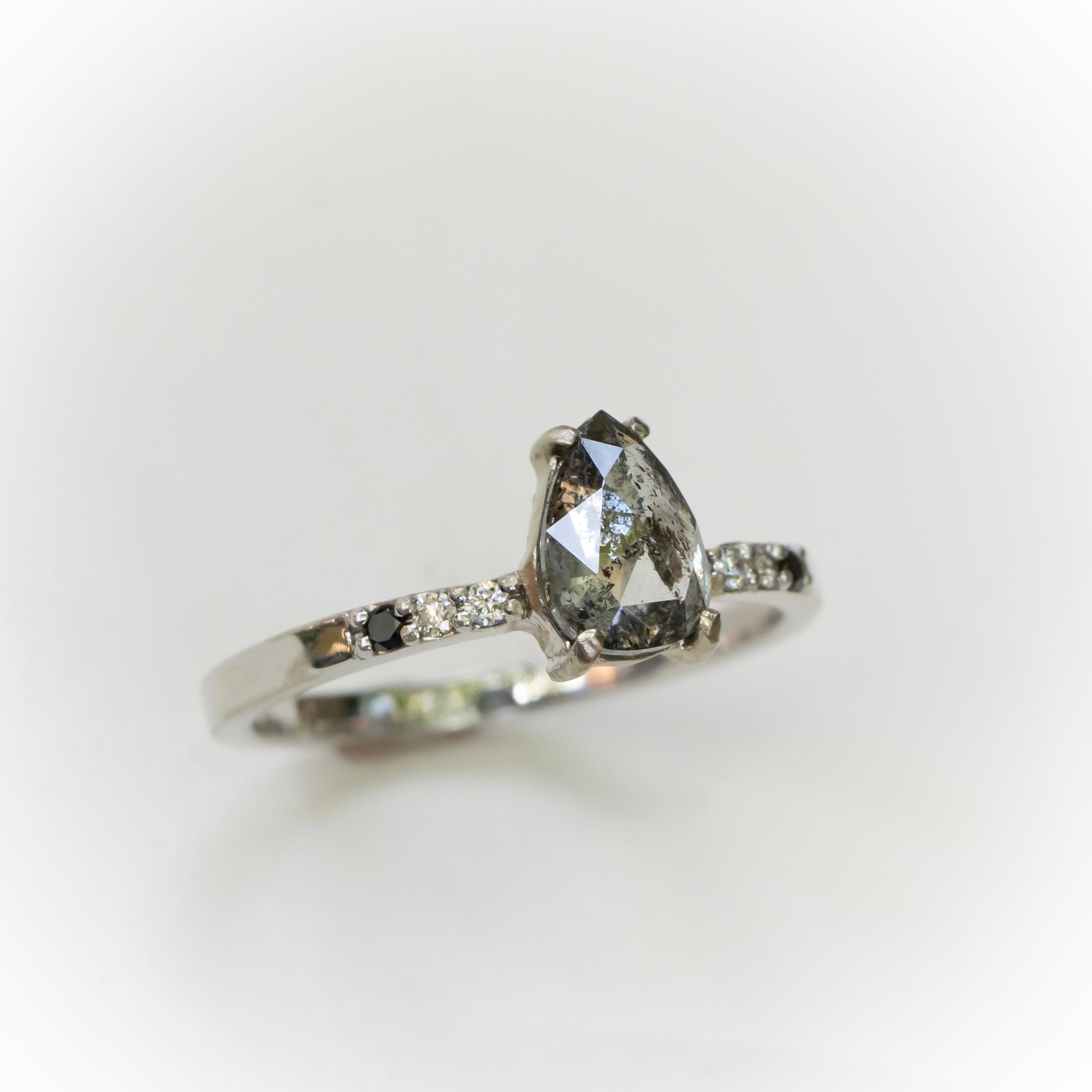 Salt and Pepper Ombre Accent Diamond Ring 14k White Gold - Salt and Pepper Diamond Ring- mossNstone