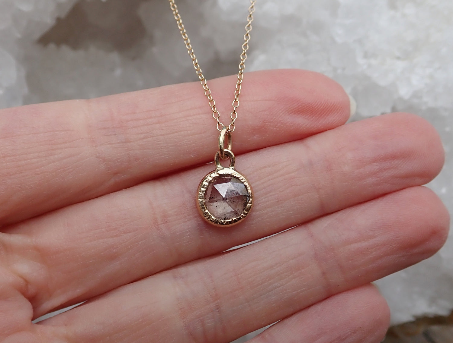 Rose Cut Diamond Pendant - Salt and Pepper Diamond Ring- mossNstone