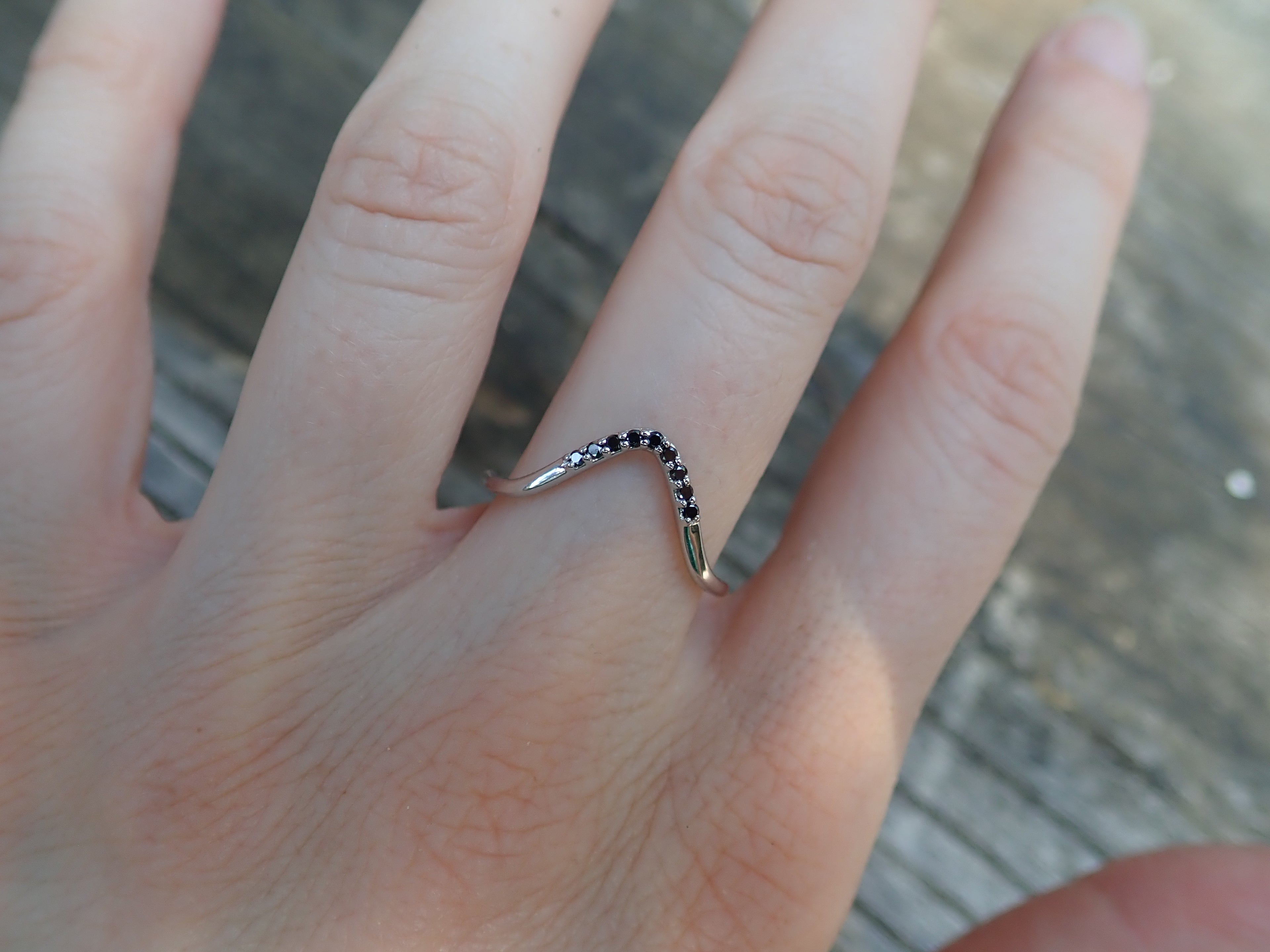 Diamond Accent Curved Wedding Band - Salt and Pepper Diamond Ring- mossNstone