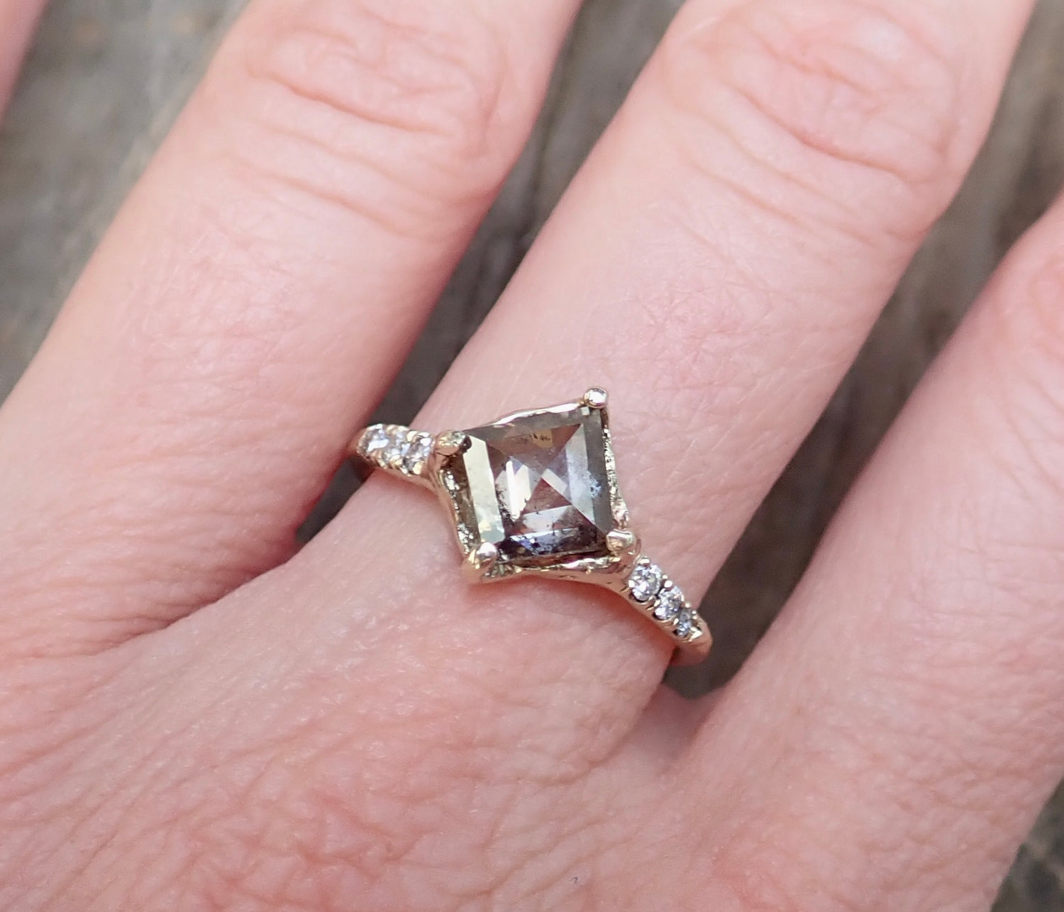 Salt and Pepper, Geometric Kite Diamond ring set, 14k Yellow Gold - Salt and Pepper Diamond Ring- mossNstone