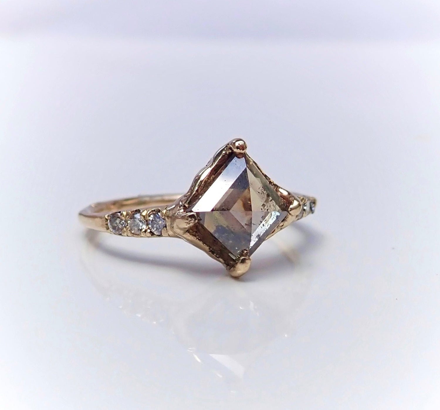 Salt and Pepper, Geometric Kite Diamond ring set, 14k Yellow Gold - Salt and Pepper Diamond Ring- mossNstone