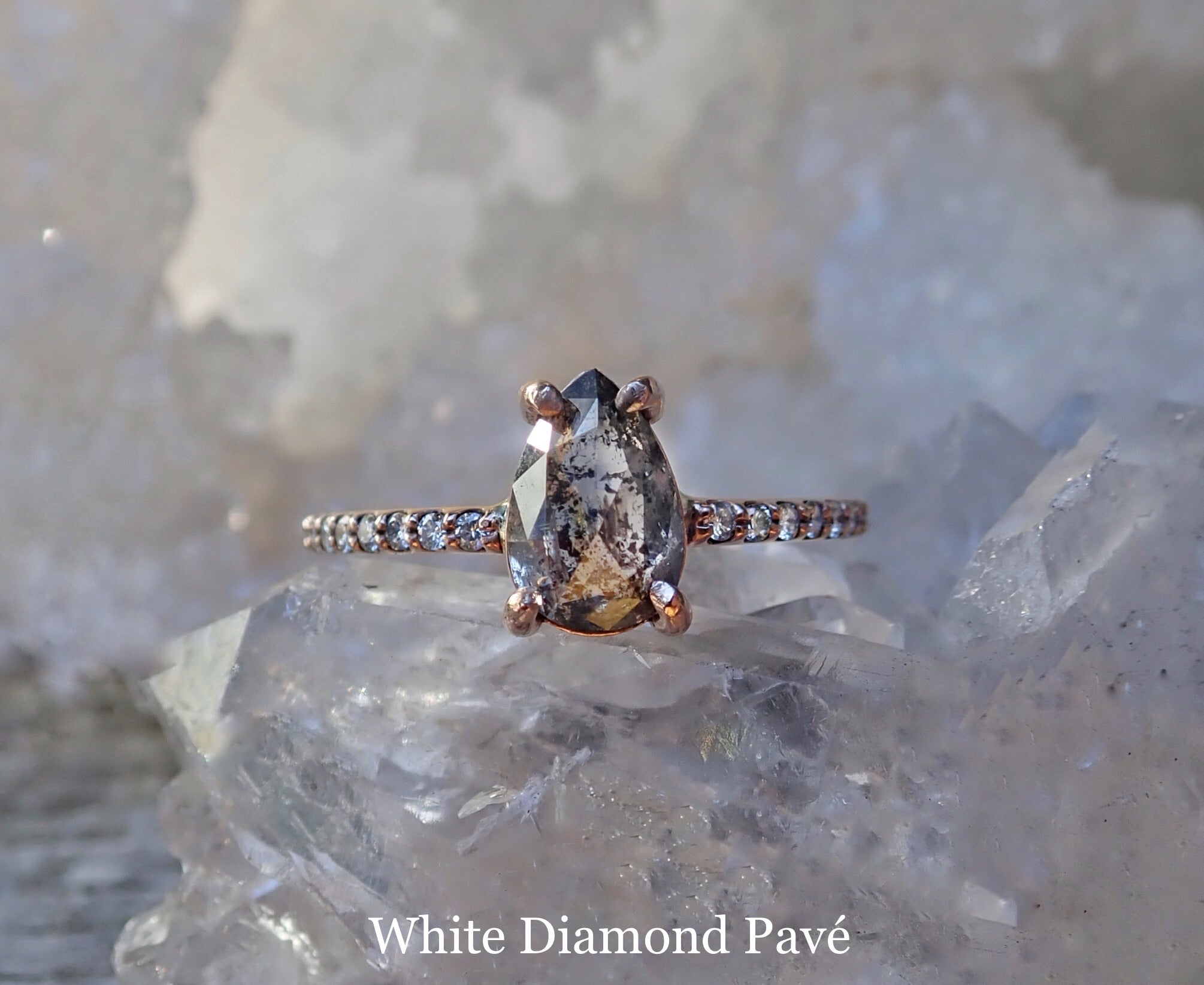 Custom: Pear Salt and Pepper Diamond Ring mossNstone