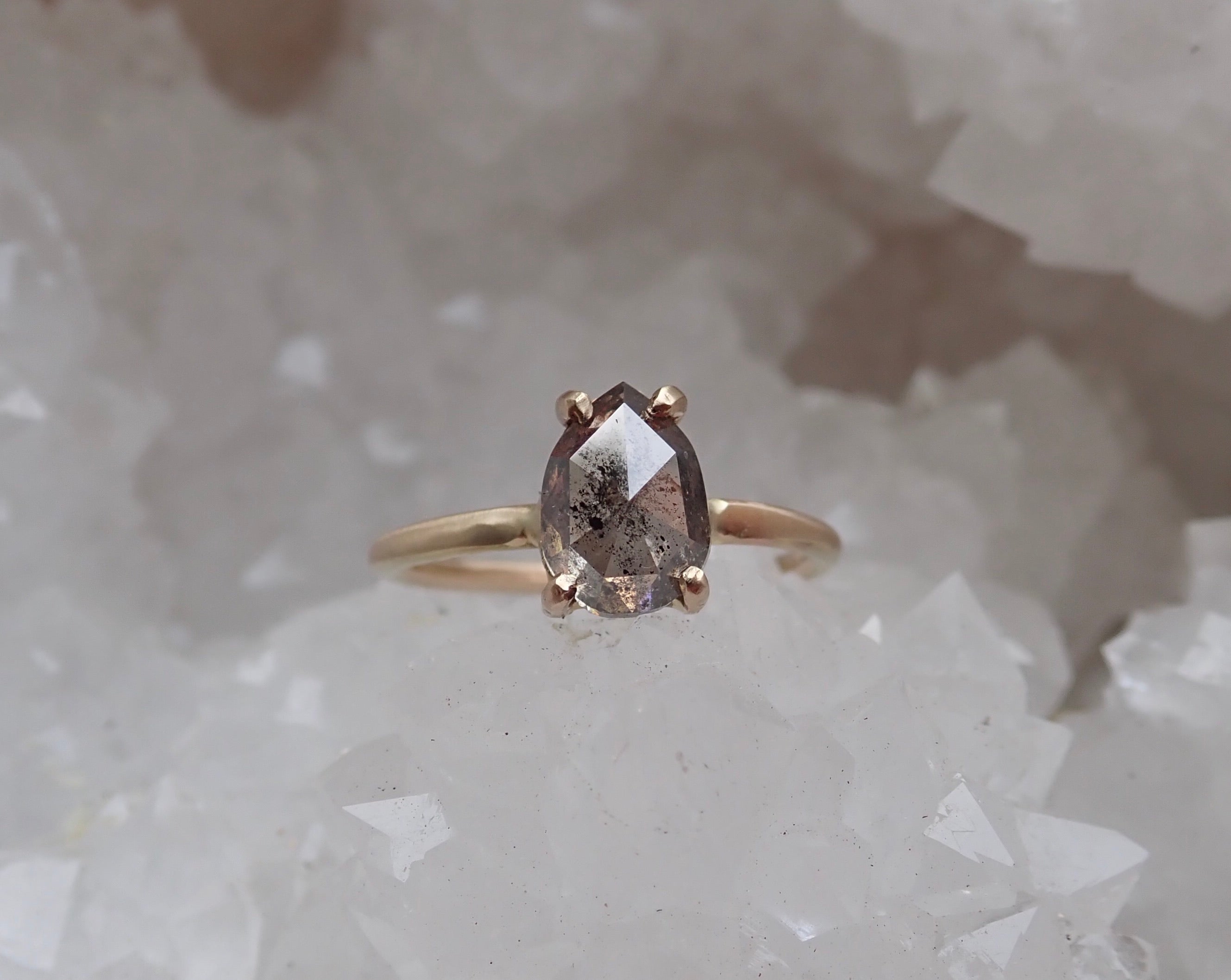 Custom: Pear Salt and Pepper Diamond Ring mossNstone