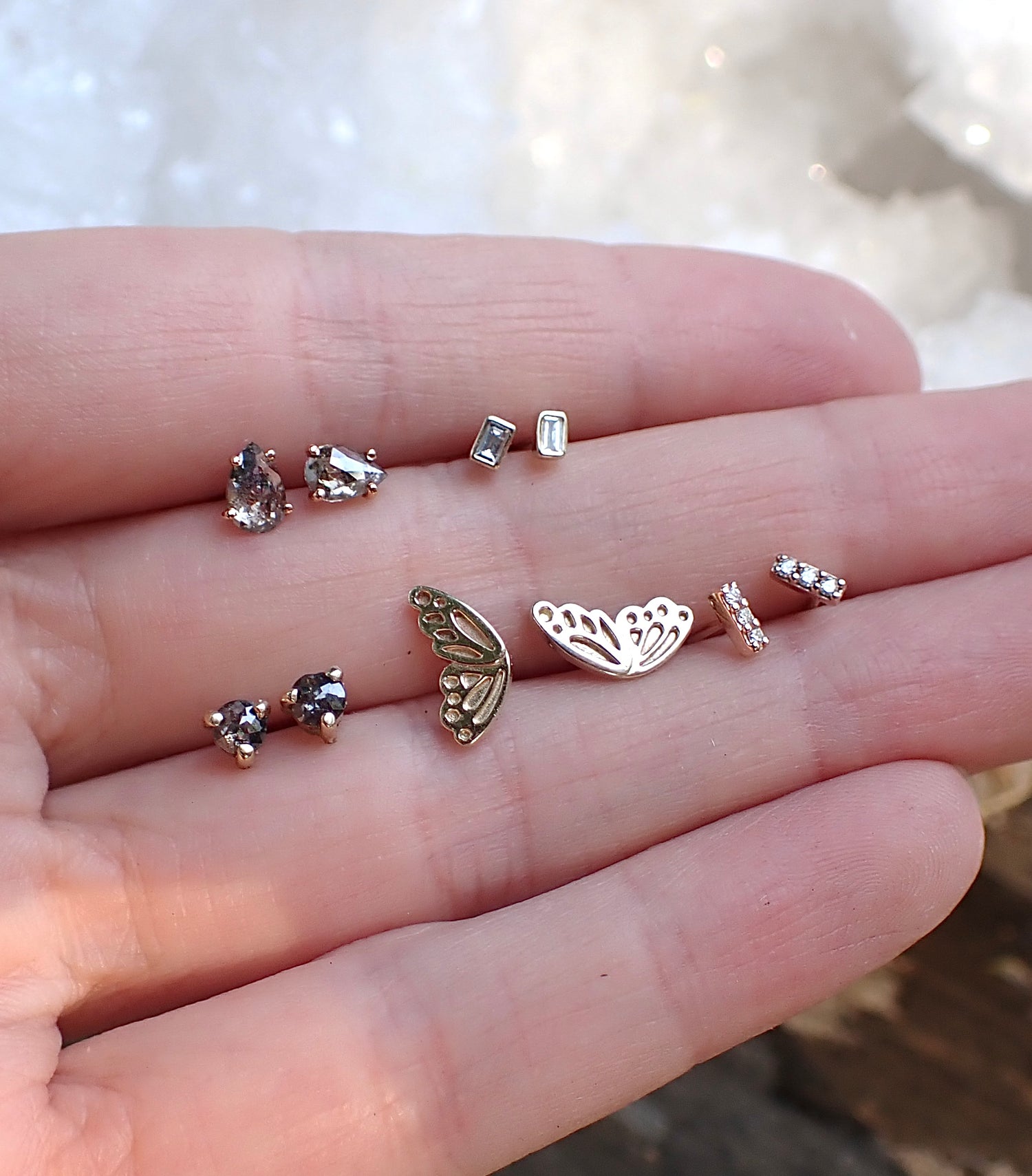 Salt + Pepper Diamond Stud Earrings - Salt and Pepper Diamond Ring- mossNstone