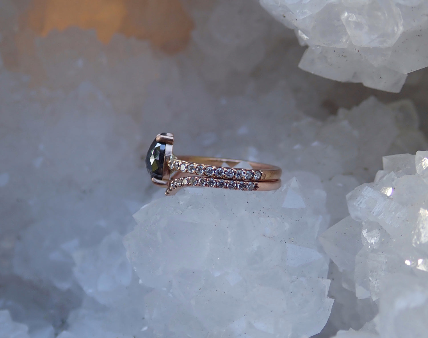 Pavé Chevron Diamond Wedding Band - Salt and Pepper Diamond Ring- mossNstone