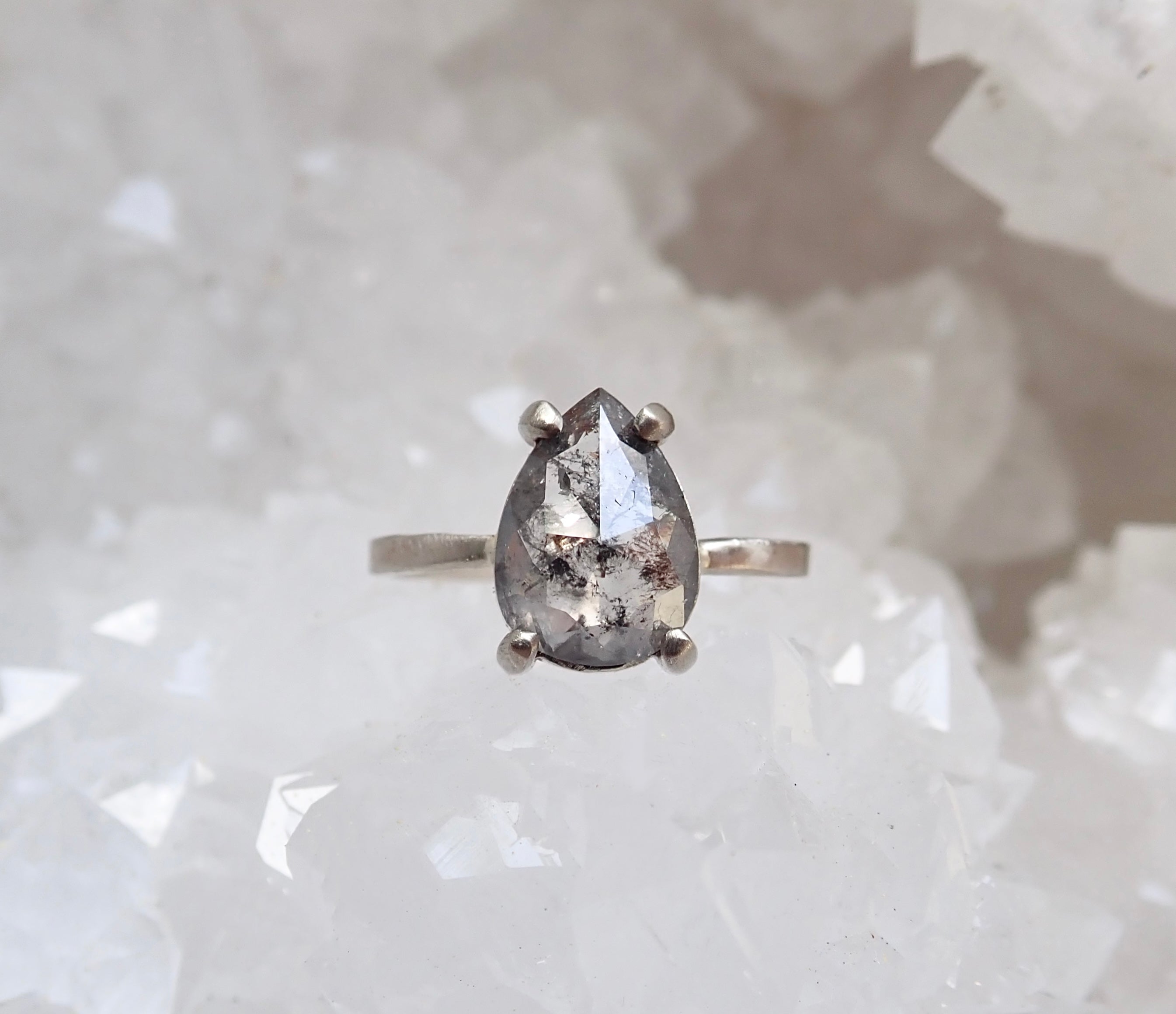Custom: Pear Salt and Pepper Diamond Ring mossNstone