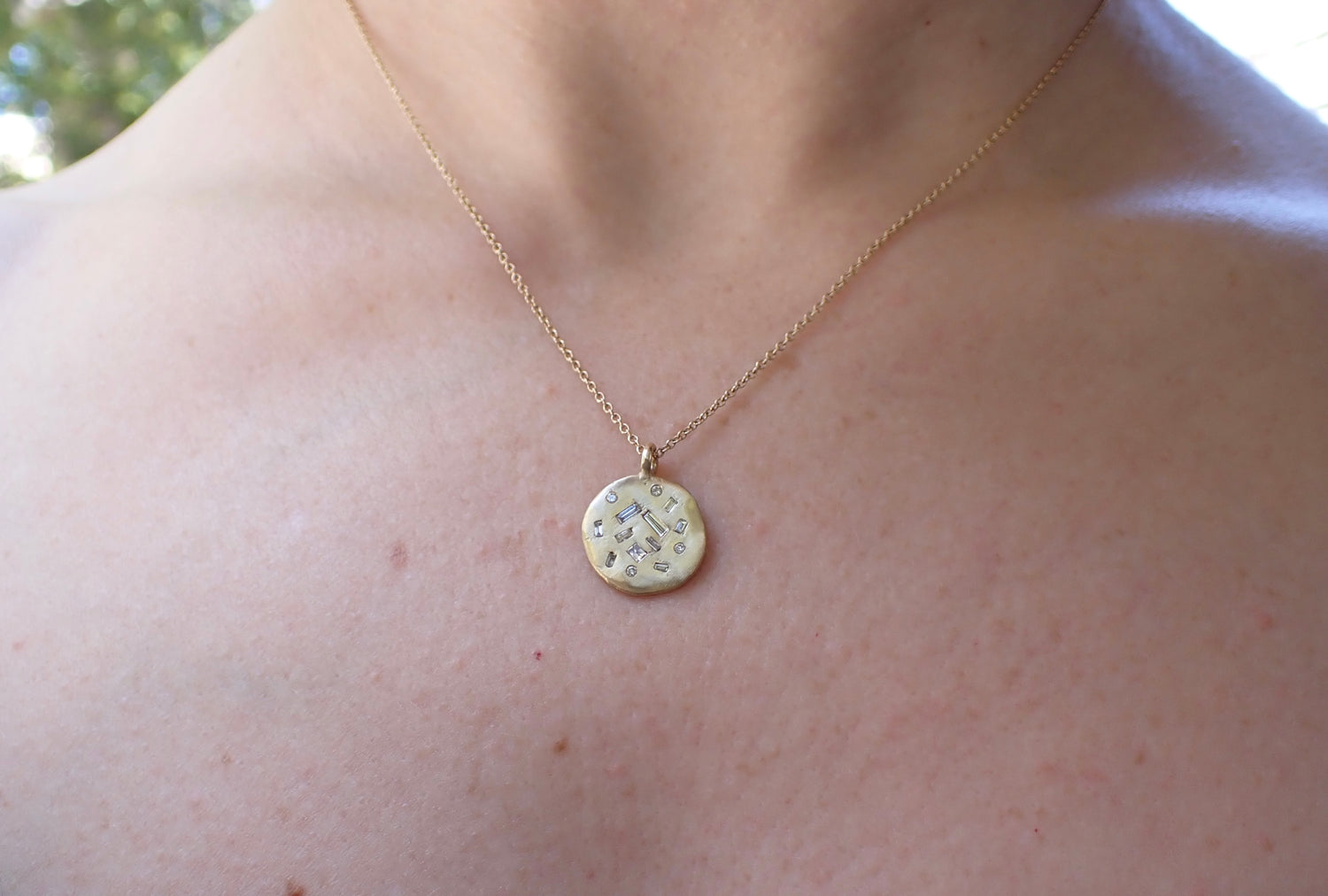 Scattered Diamond Solid Gold Coin Pendant - mossNstone