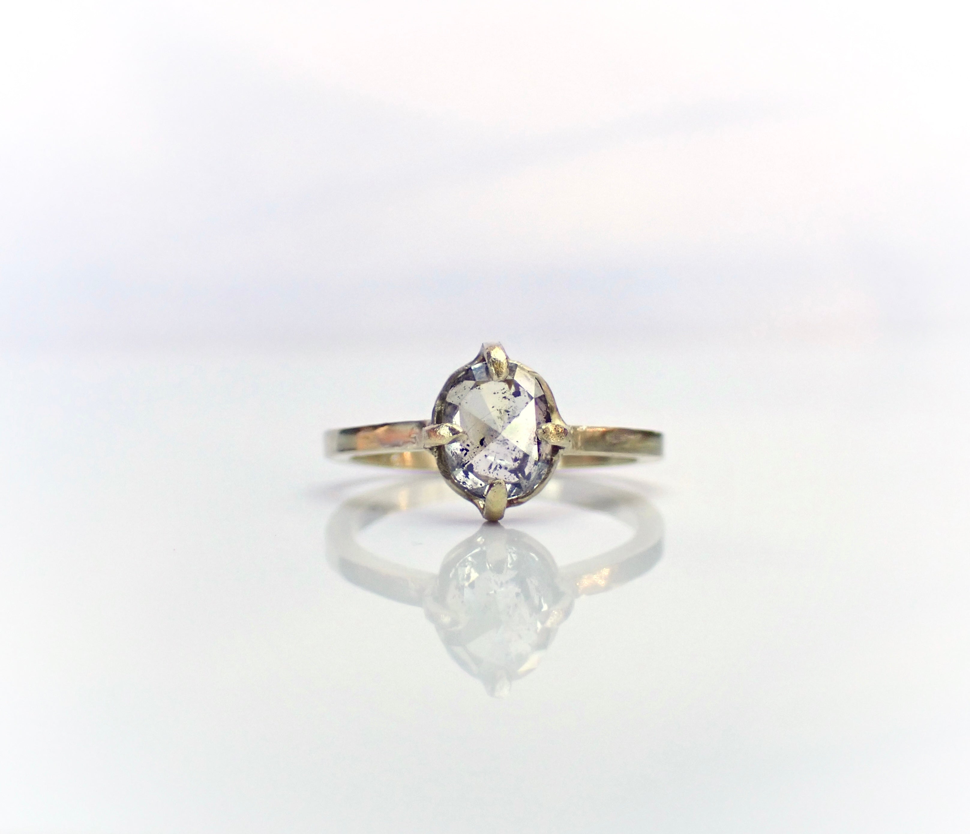 Salt and Pepper Oval, Solitaire Diamond Ring - mossNstone