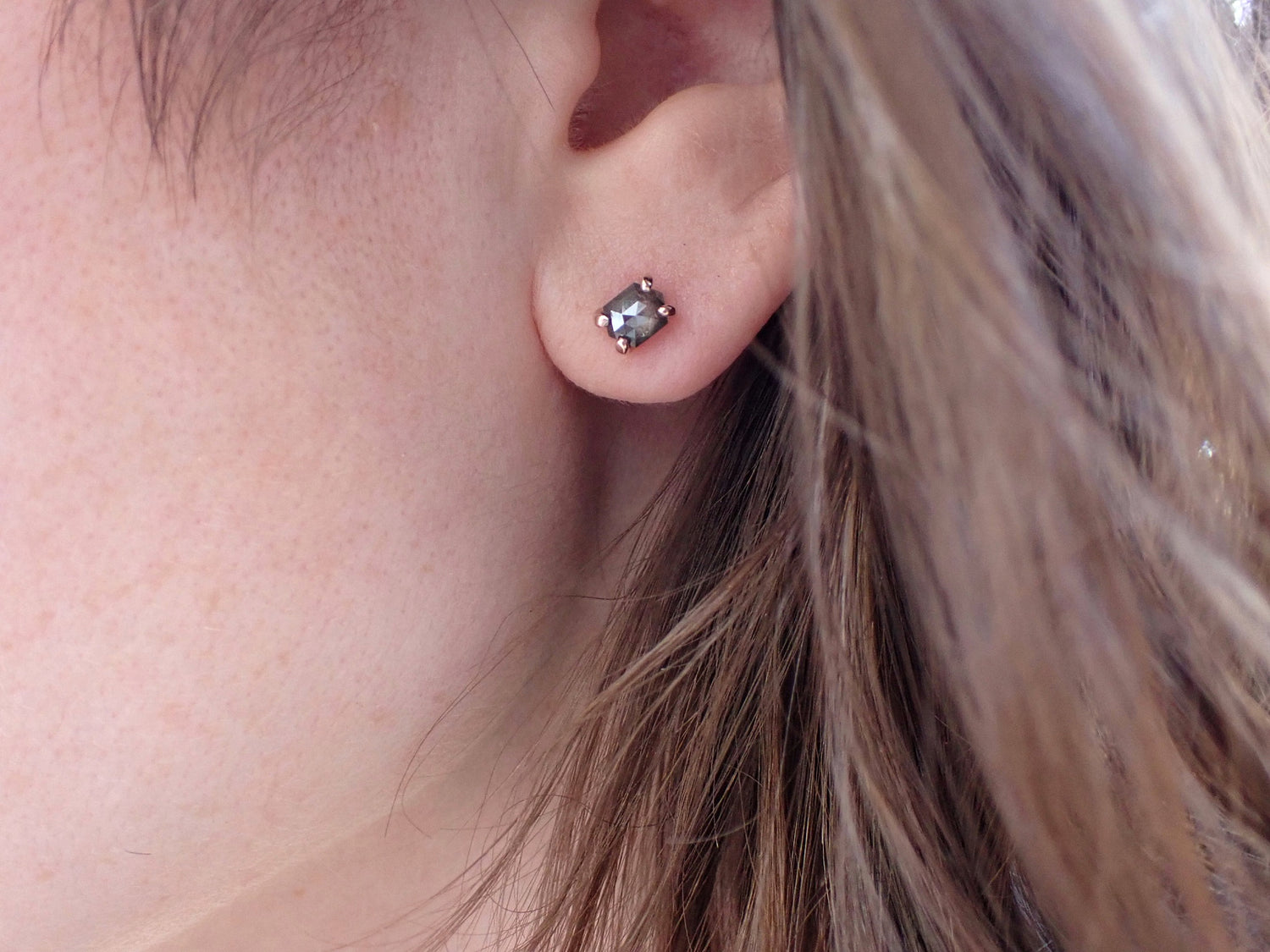 Salt + Pepper Hexagon Diamond Stud Earrings - mossNstone