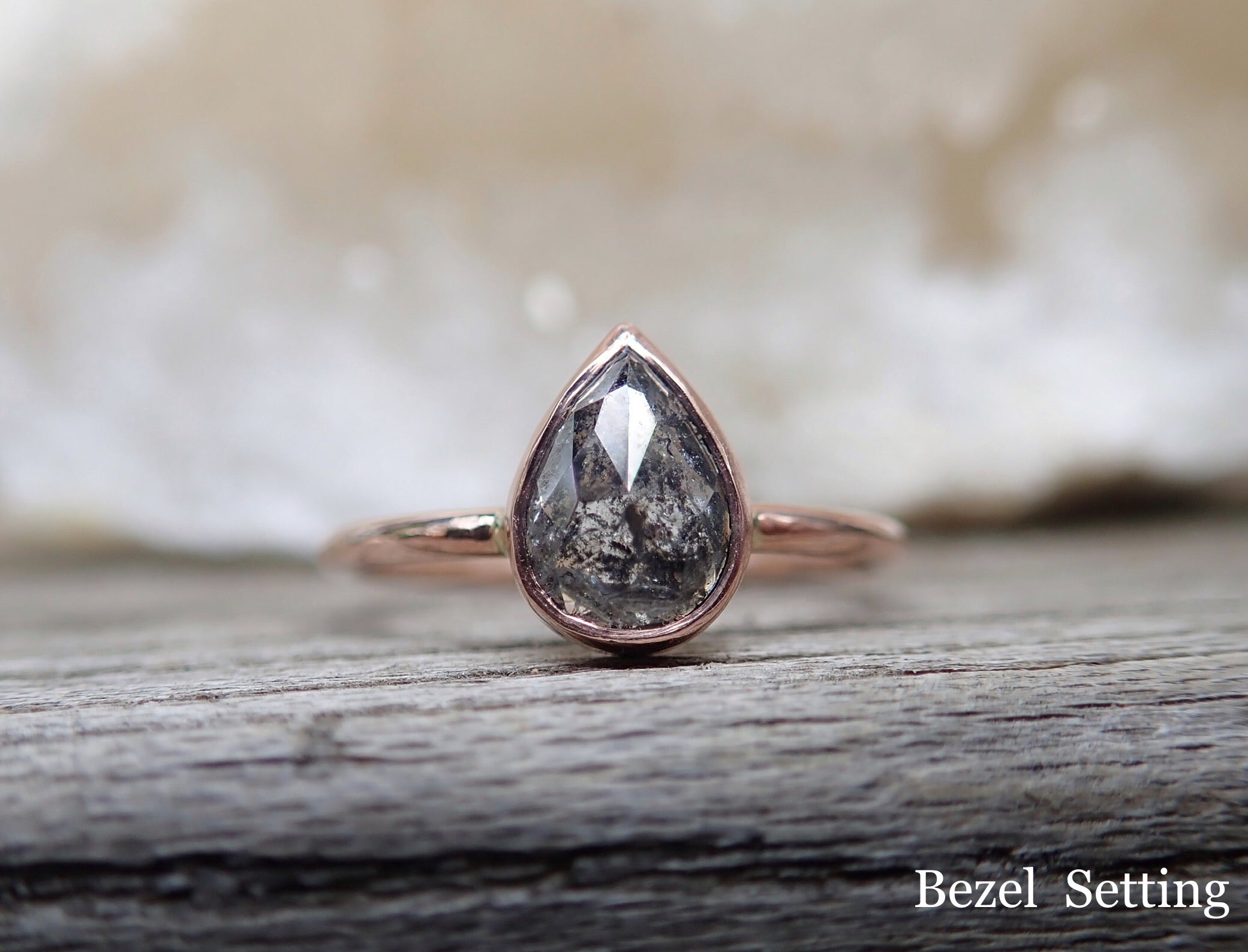 Custom: Pear Salt and Pepper Diamond Ring mossNstone