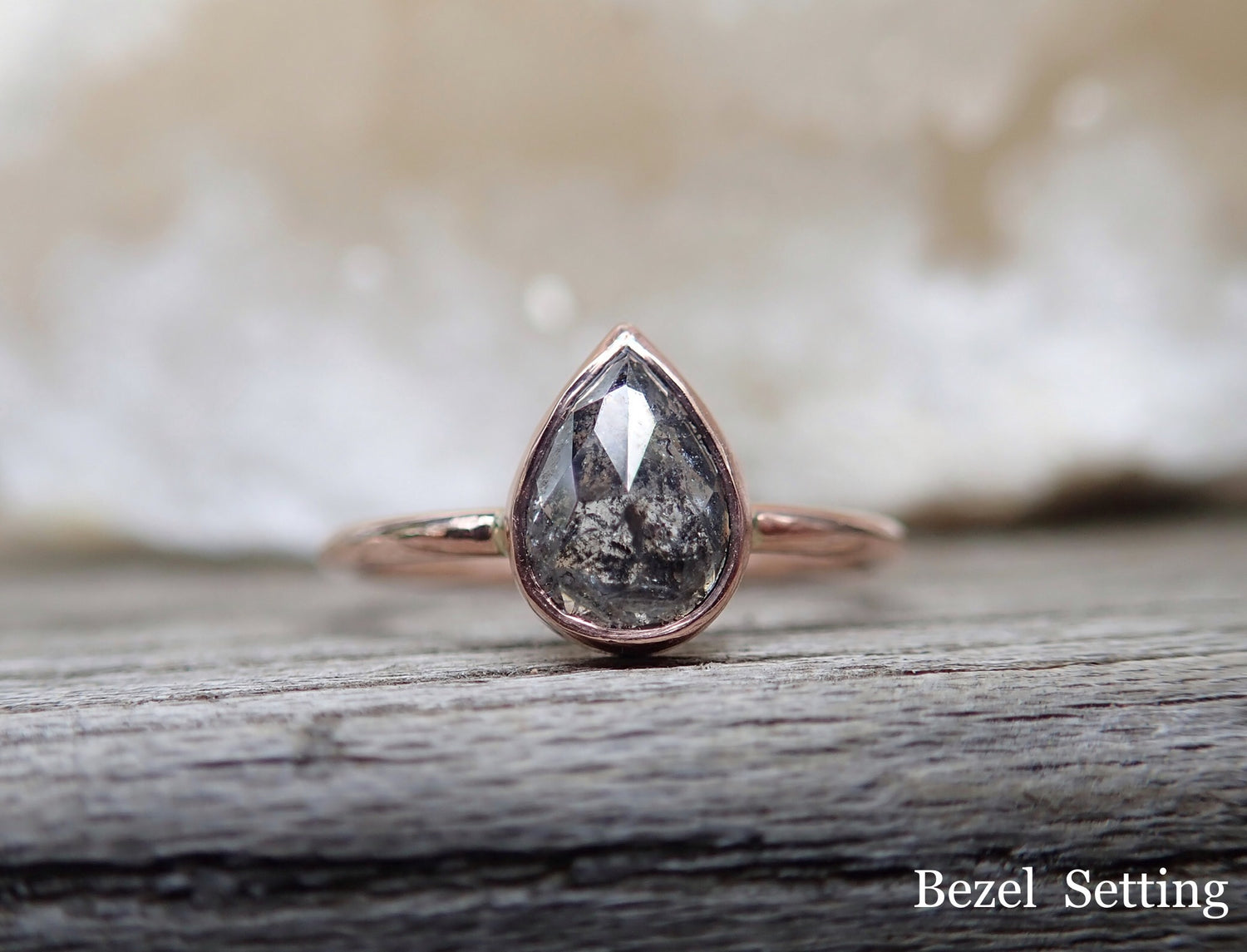 Custom: Pear Salt and Pepper Diamond Ring mossNstone