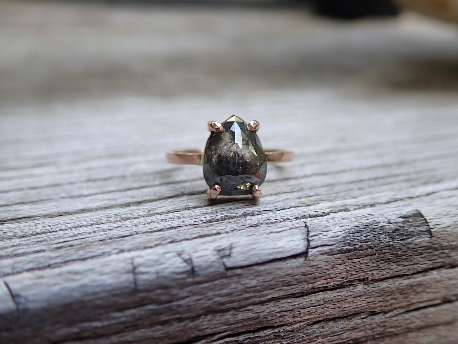 2.80ct Salt and Pepper Pear Diamond Ring - Salt and Pepper Diamond Ring- mossNstone