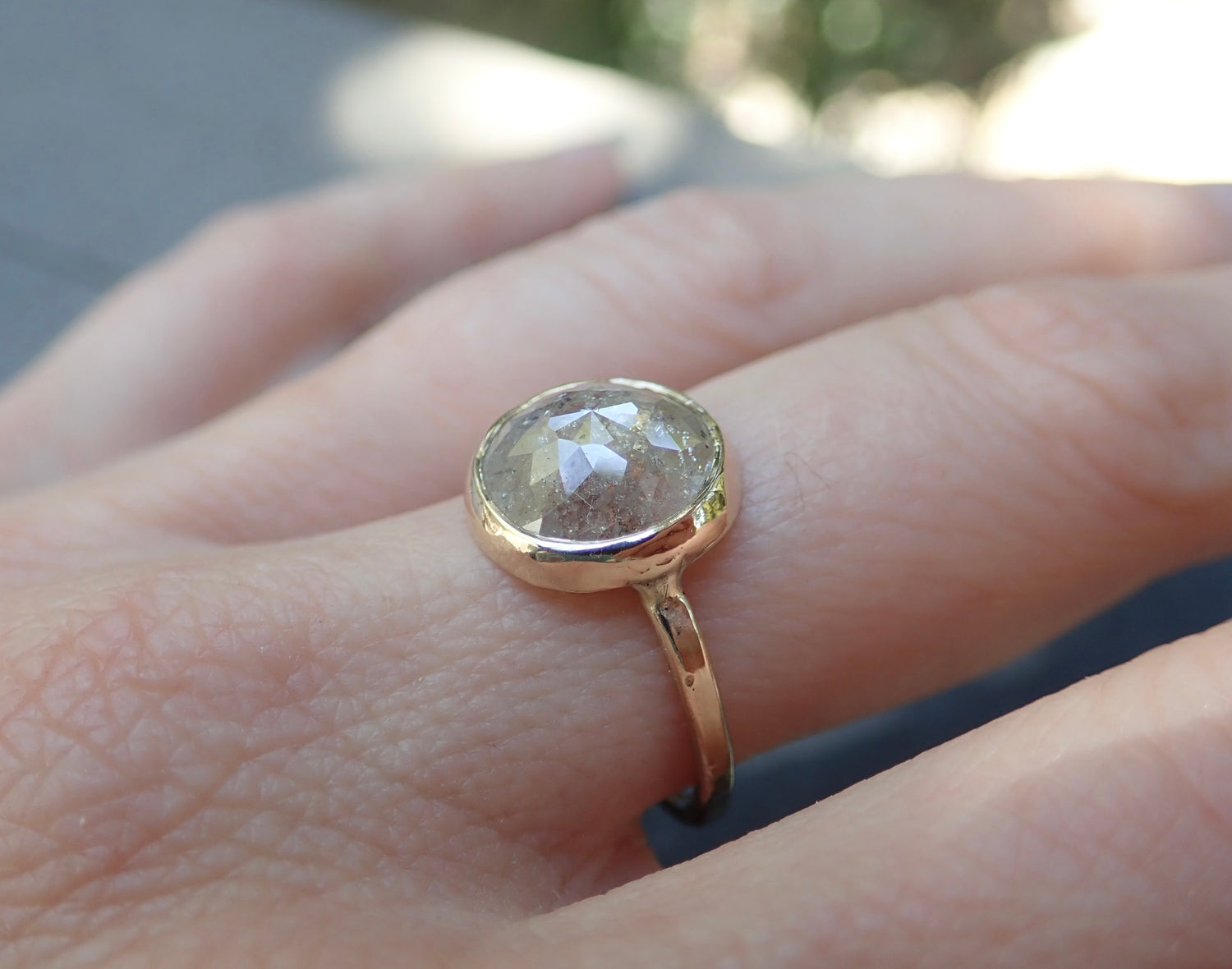 Custom: Round Rose Cut Salt and Pepper Diamond Ring mossNstone