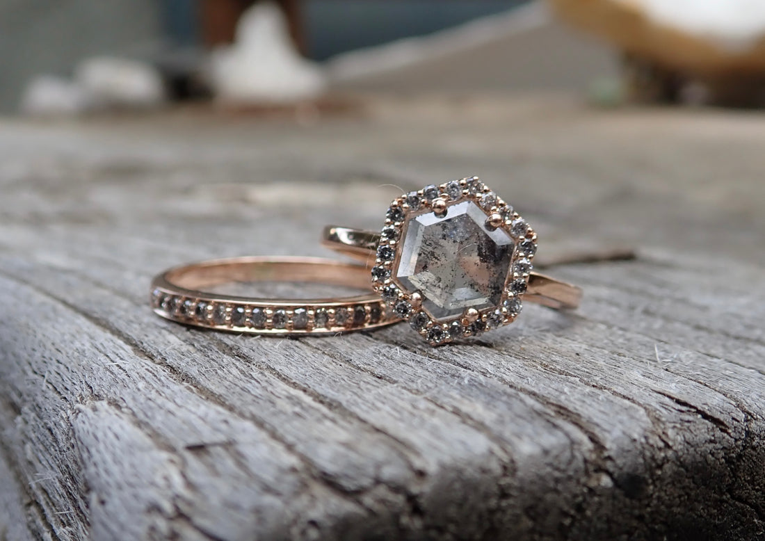 Salt and Pepper Pavé, Half Eternity Band - Salt and Pepper Diamond Ring- mossNstone