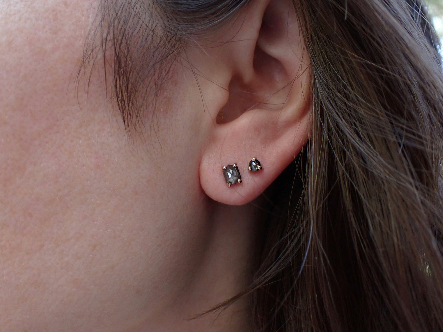 Salt + Pepper Hexagon Diamond Stud Earrings - mossNstone