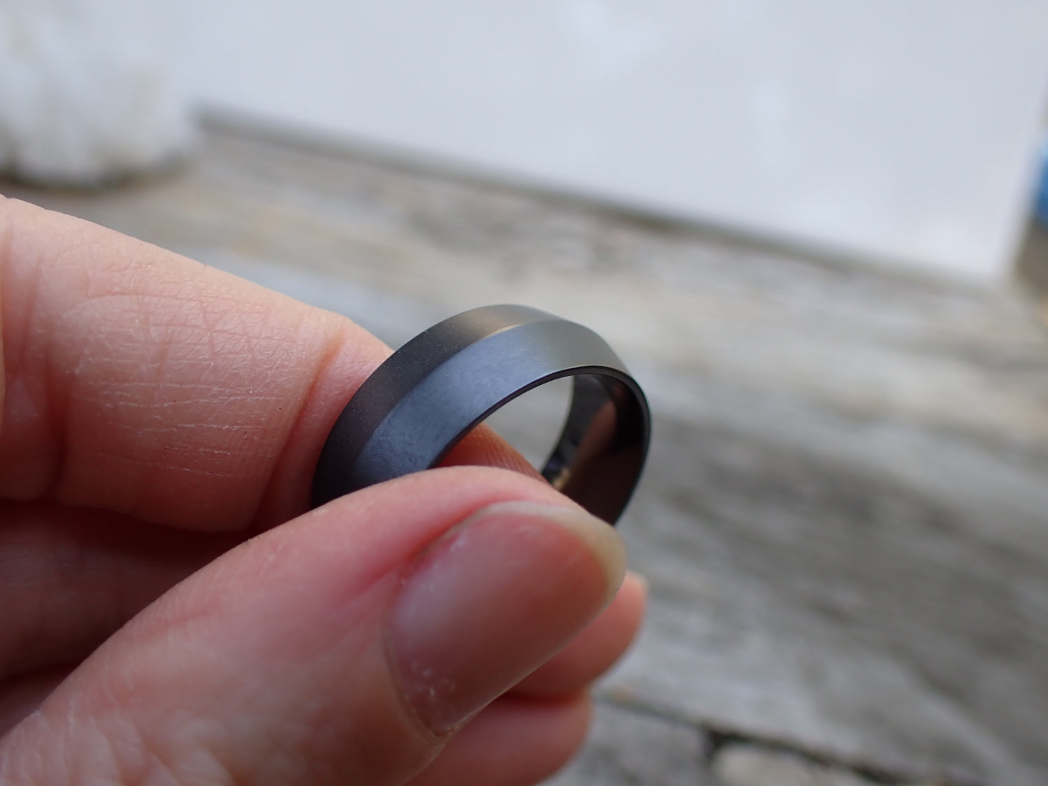 Titanium 8 mm Knife Edge Band with Satin Finish - Salt and Pepper Diamond Ring- mossNstone