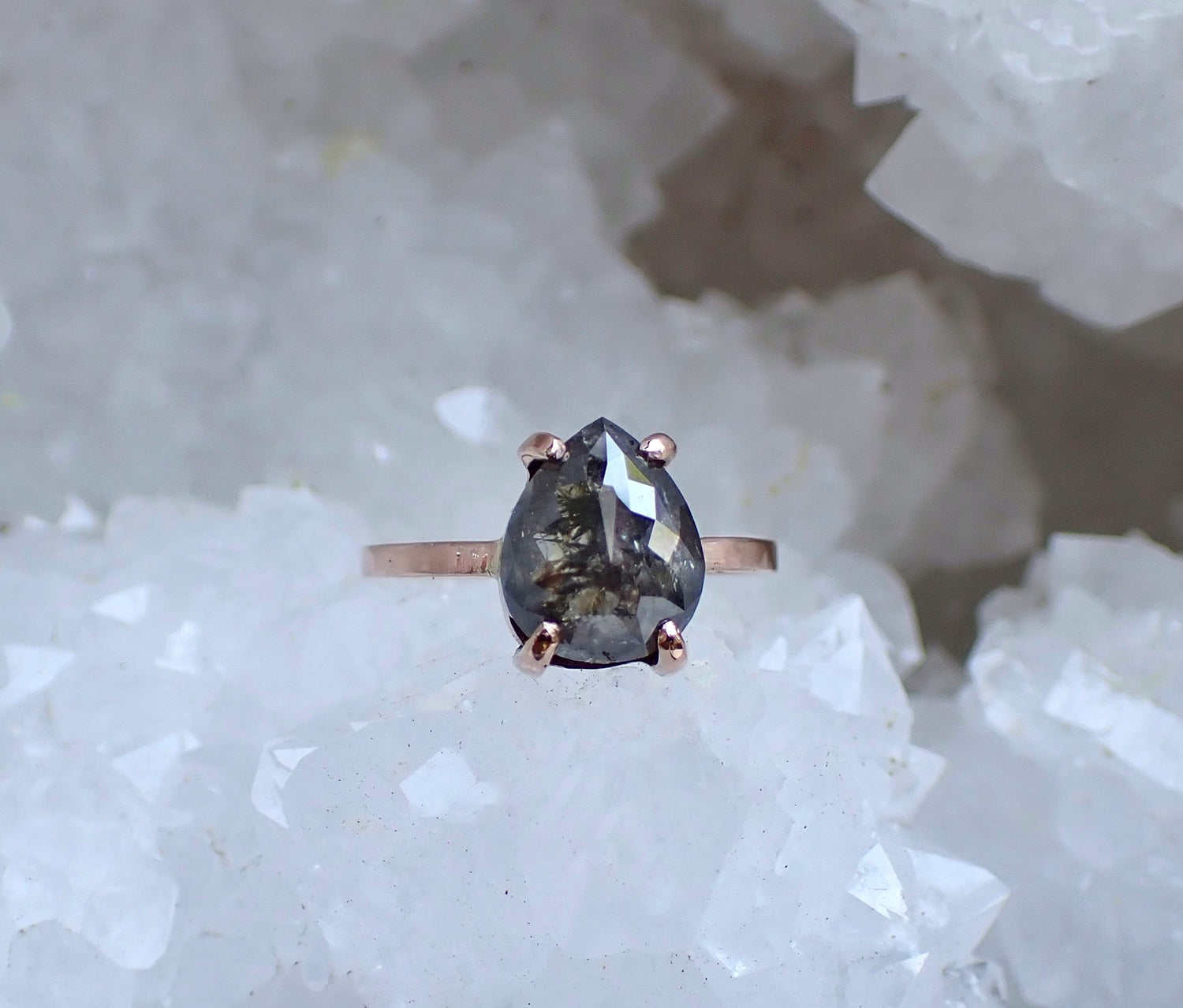 2.60 Salt and Pepper Pear Diamond Ring - Salt and Pepper Diamond Ring- mossNstone