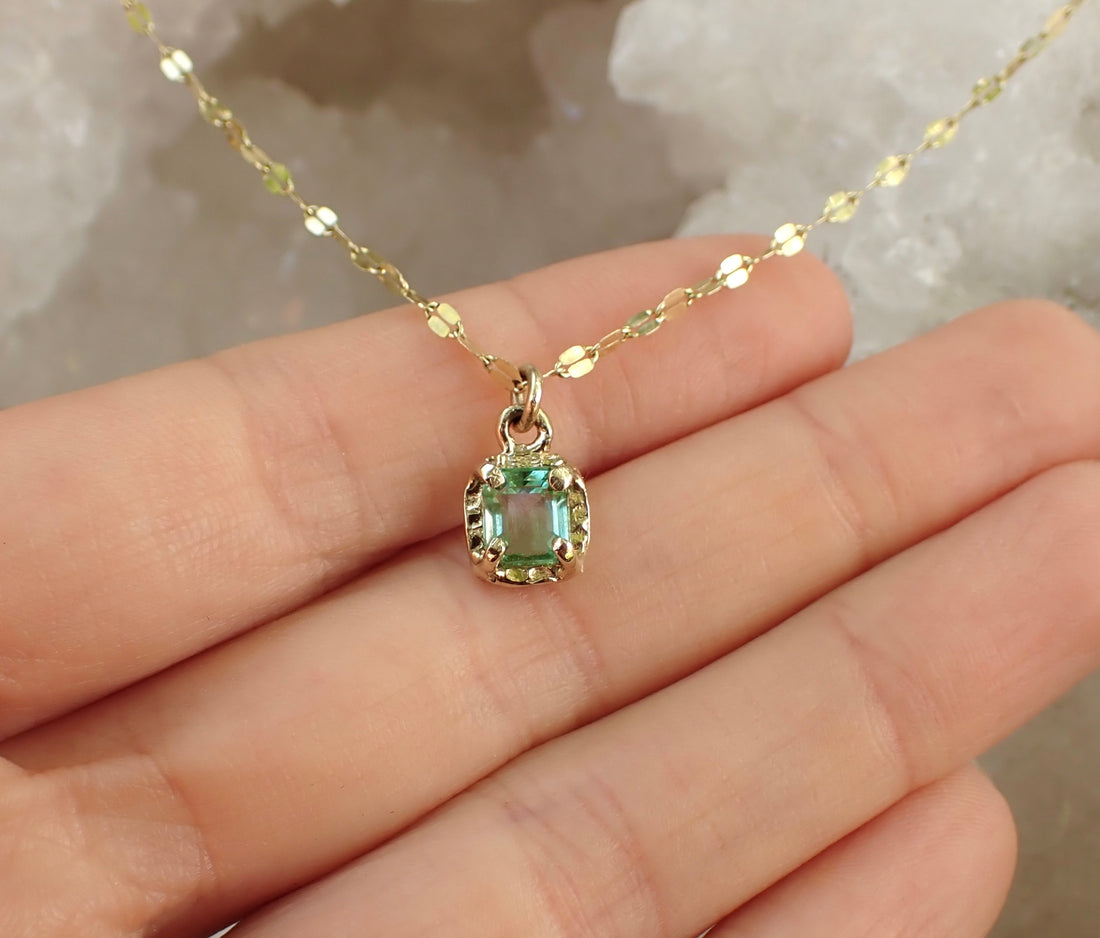 14k Emerald Necklace - Salt and Pepper Diamond Ring- mossNstone