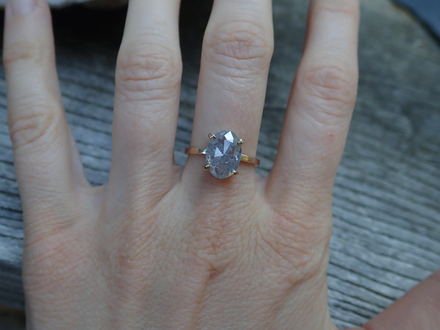 Custom: Cushion and Oval, Rose Cut Salt and Pepper Diamond Ring mossNstone