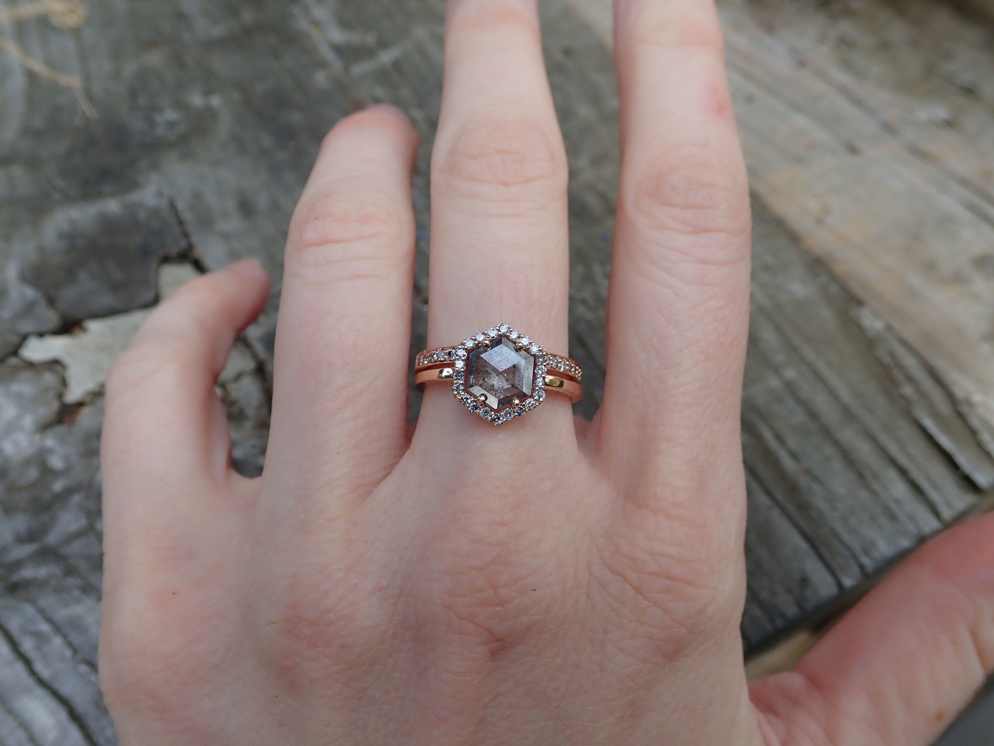 Salt and Pepper Pavé, Half Eternity Band - Salt and Pepper Diamond Ring- mossNstone