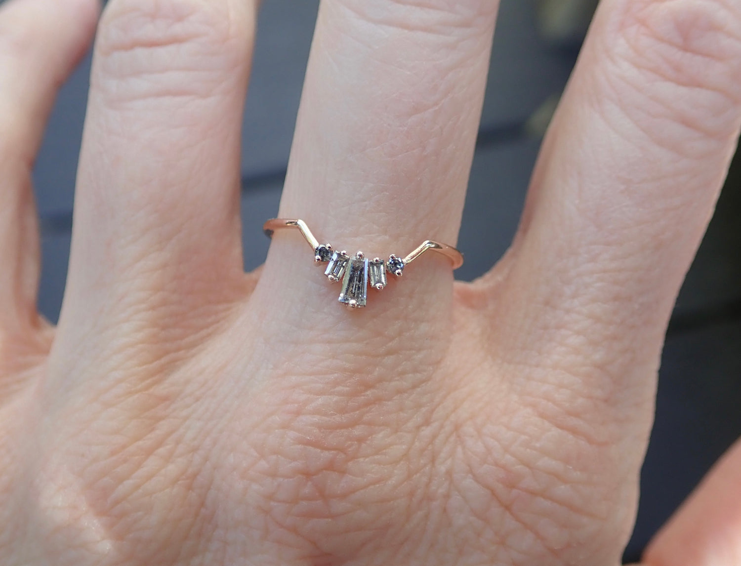 Baguette Accent band - Salt and Pepper Diamond Ring- mossNstone