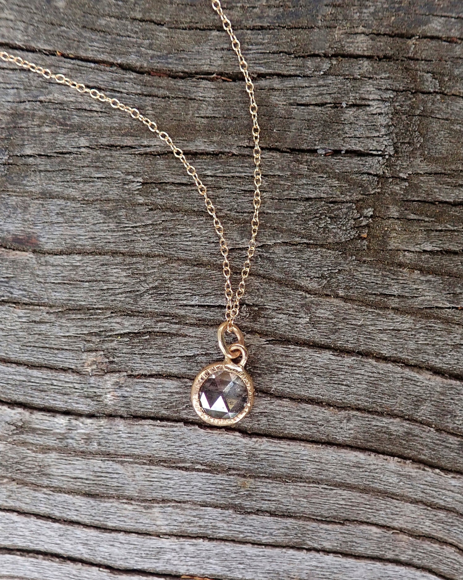 Rose Cut Diamond Pendant - Salt and Pepper Diamond Ring- mossNstone