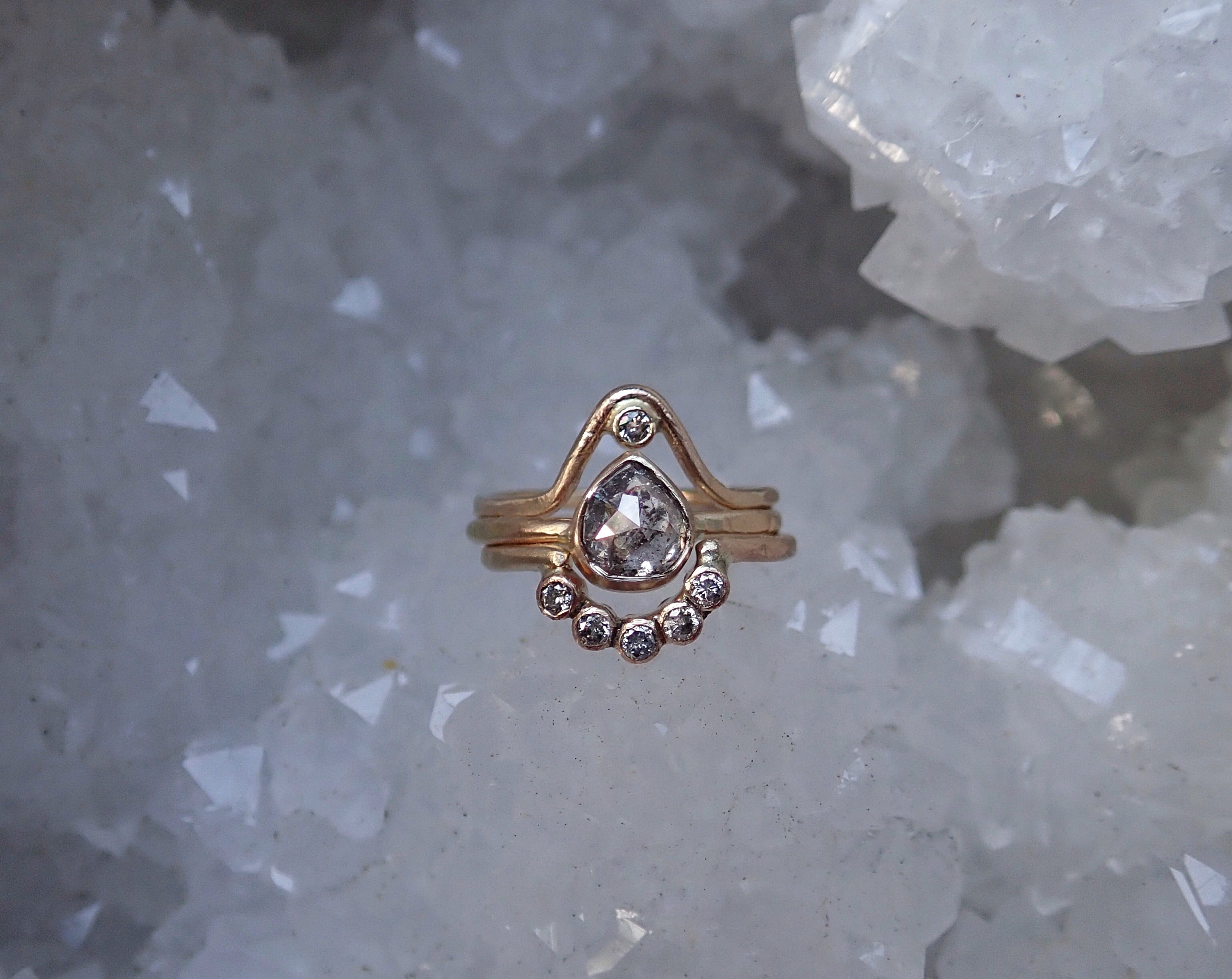 5 diamond Arc ring - Salt and Pepper Diamond Ring- mossNstone