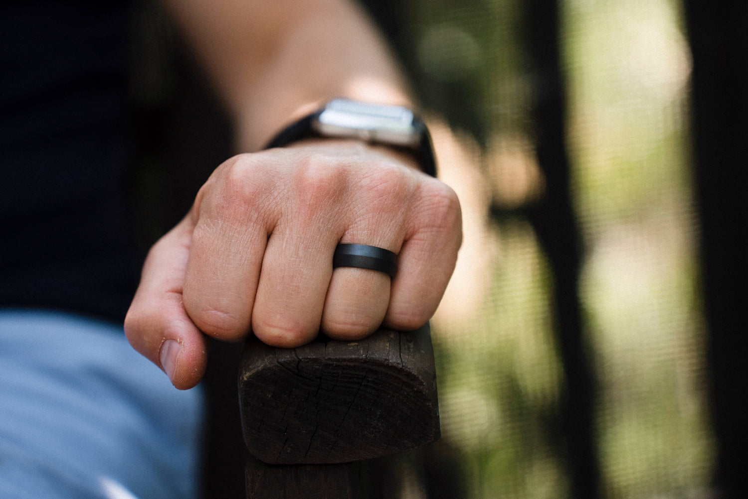 Titanium 8 mm Knife Edge Band with Satin Finish - Salt and Pepper Diamond Ring- mossNstone