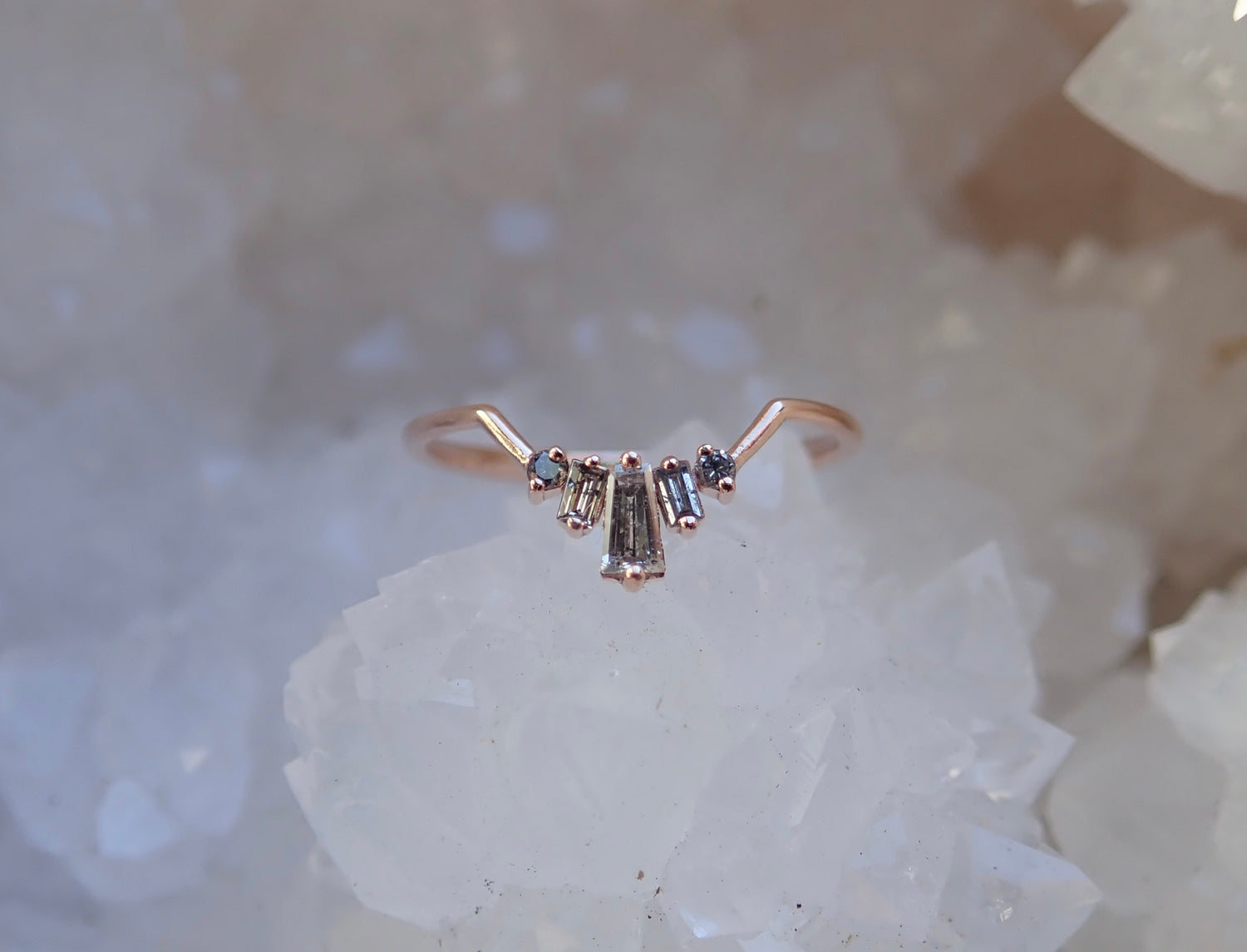 Baguette Accent band - Salt and Pepper Diamond Ring- mossNstone